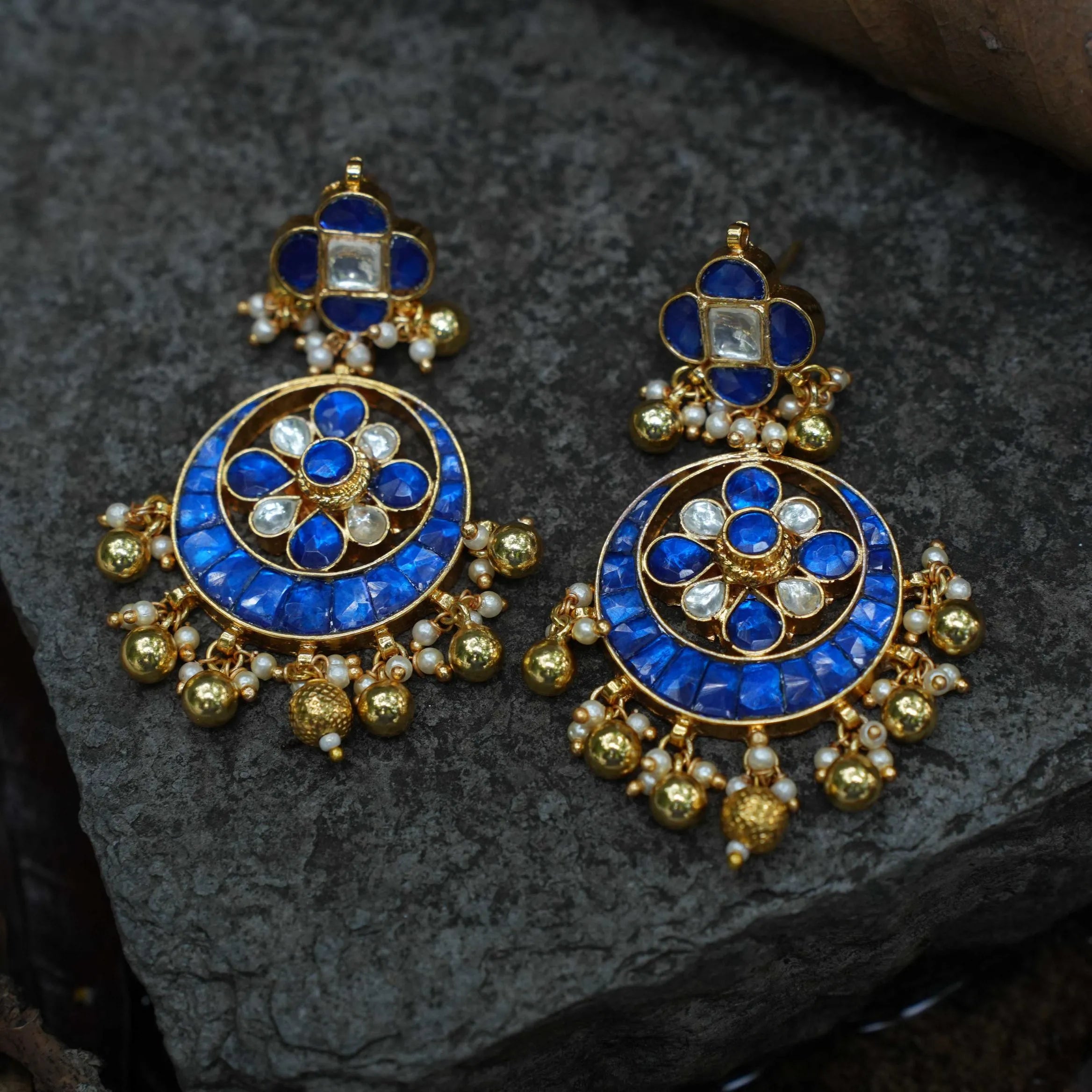 Megha Chandbali Earrings - Blue