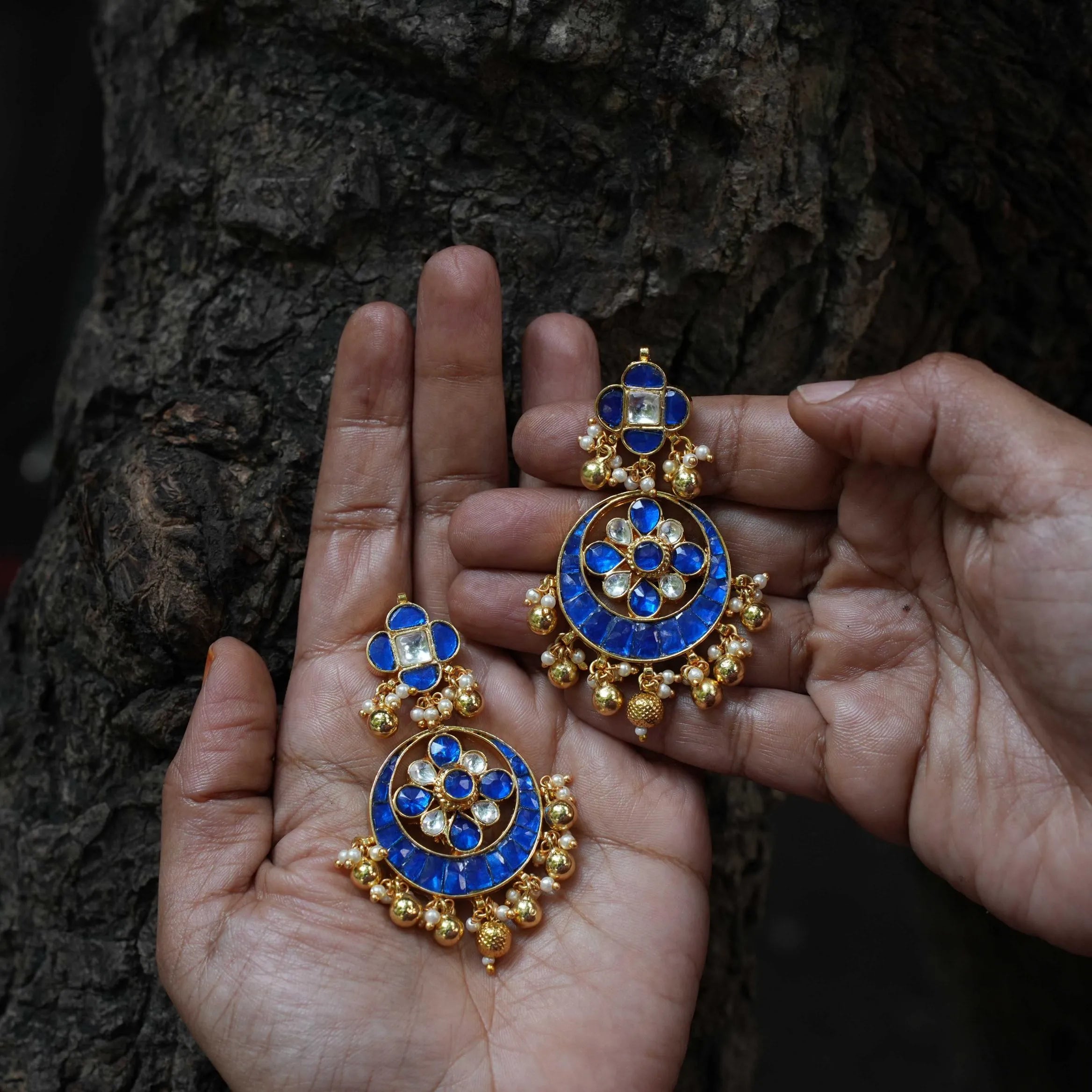 Megha Chandbali Earrings - Blue