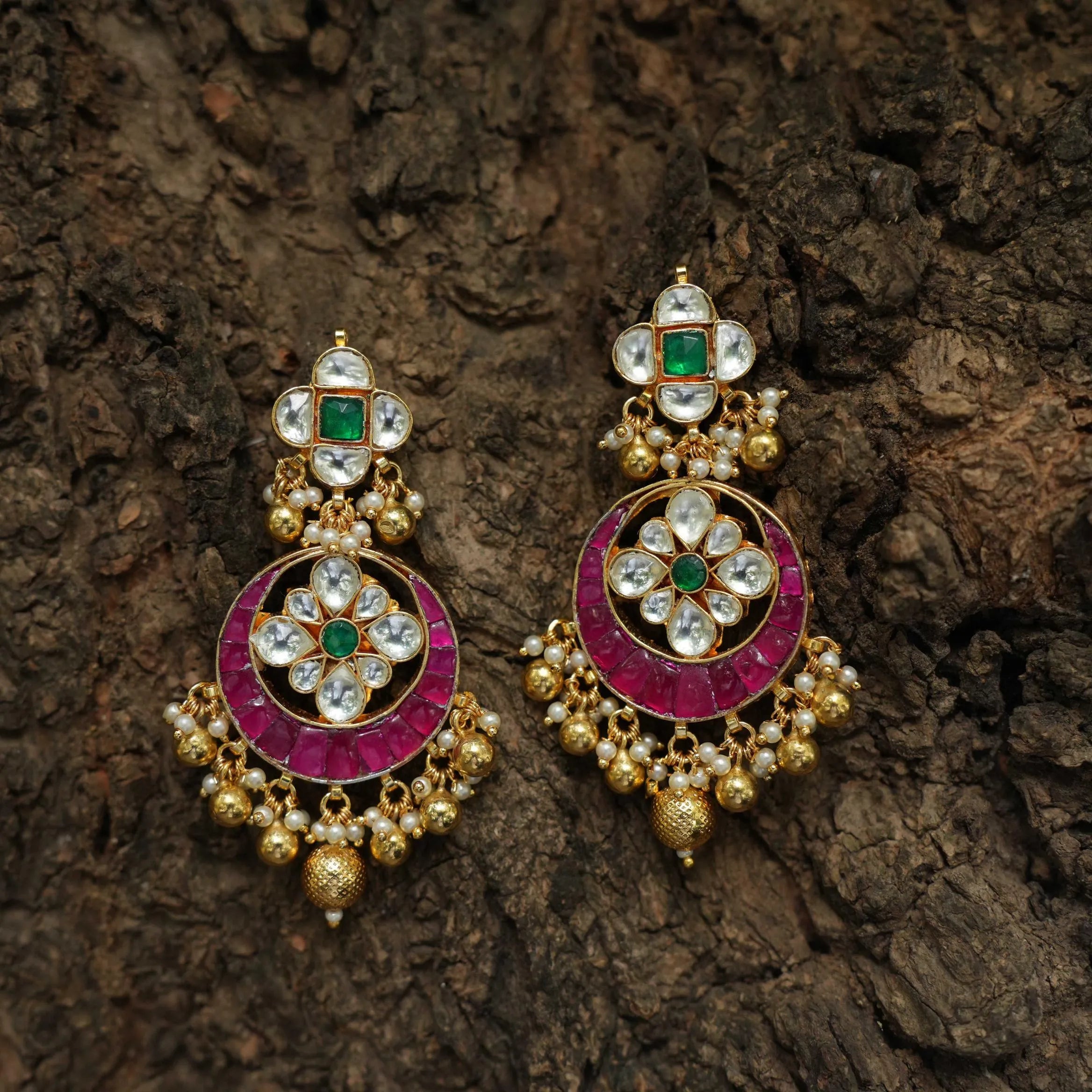 Megha Chandbali Earrings - Pink