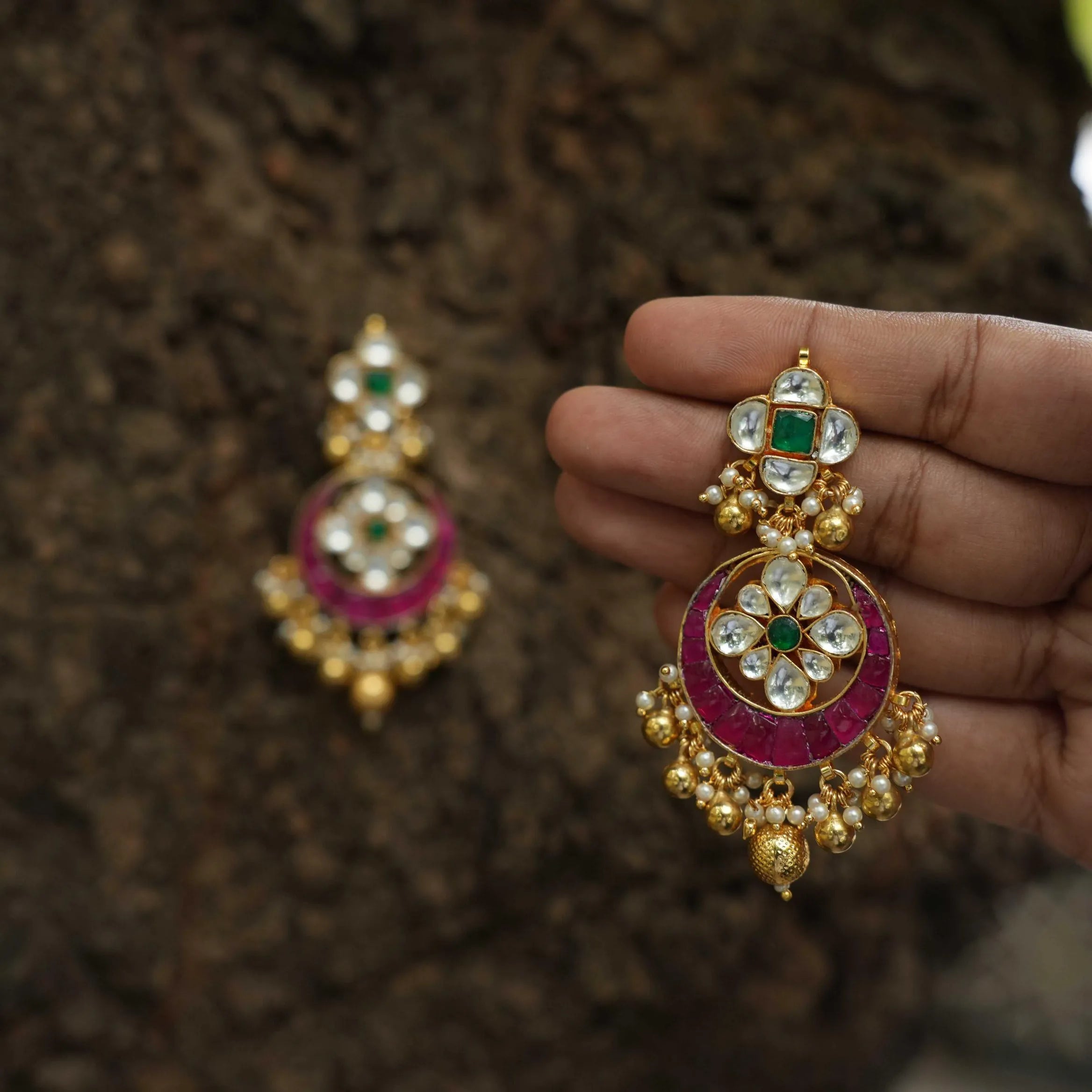 Megha Chandbali Earrings - Pink