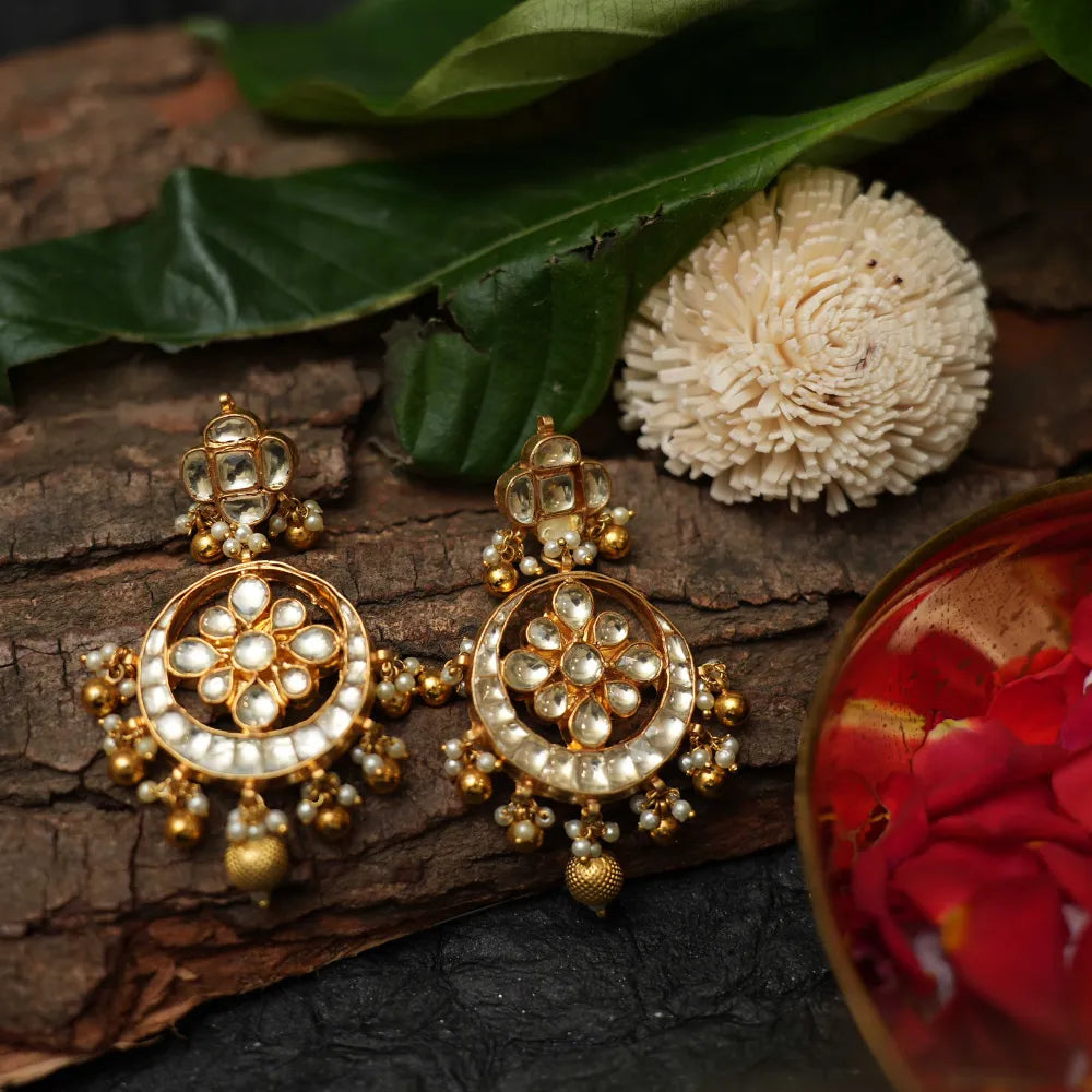 Megha Chandbali Earrings - White