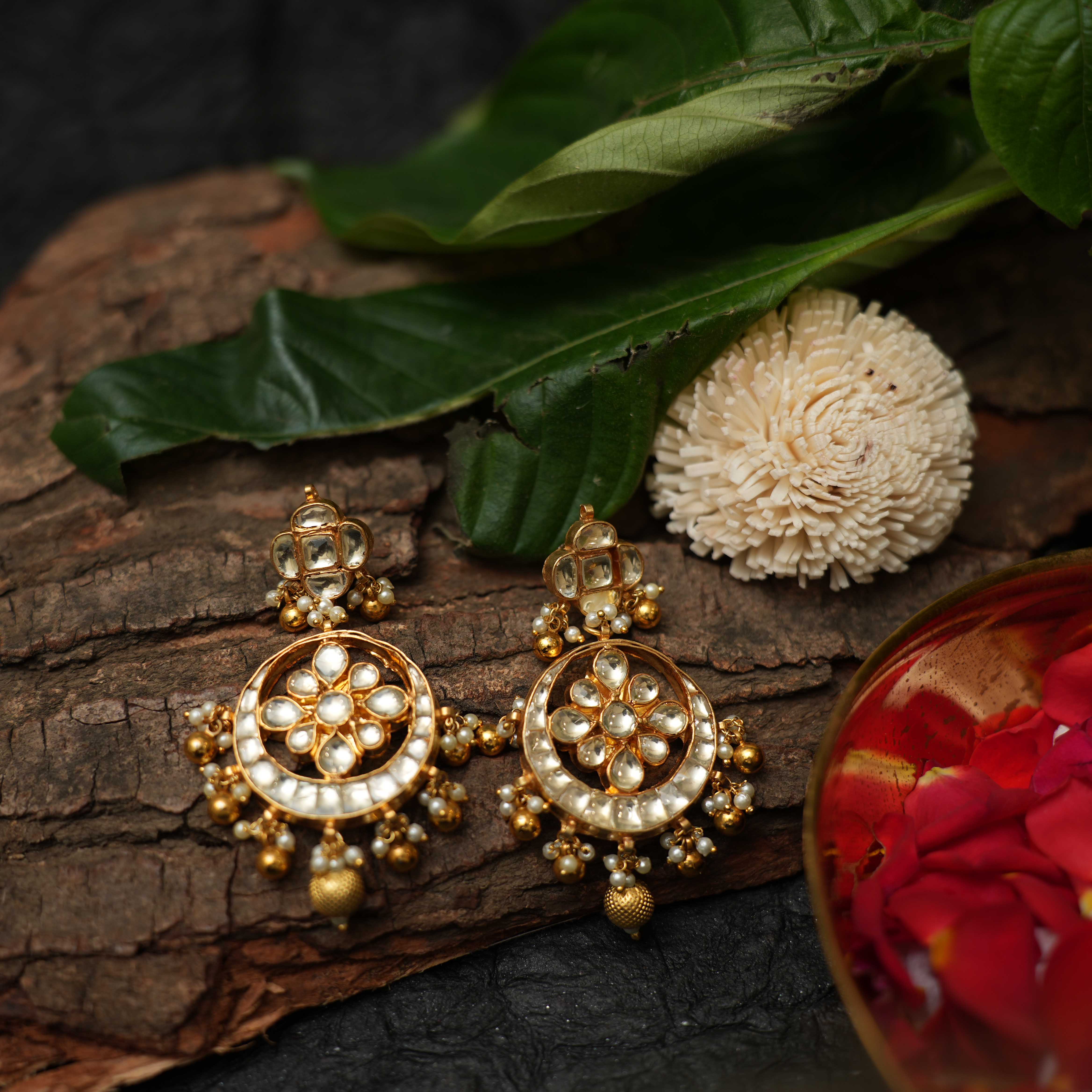 Megha Chandbali Earrings - White