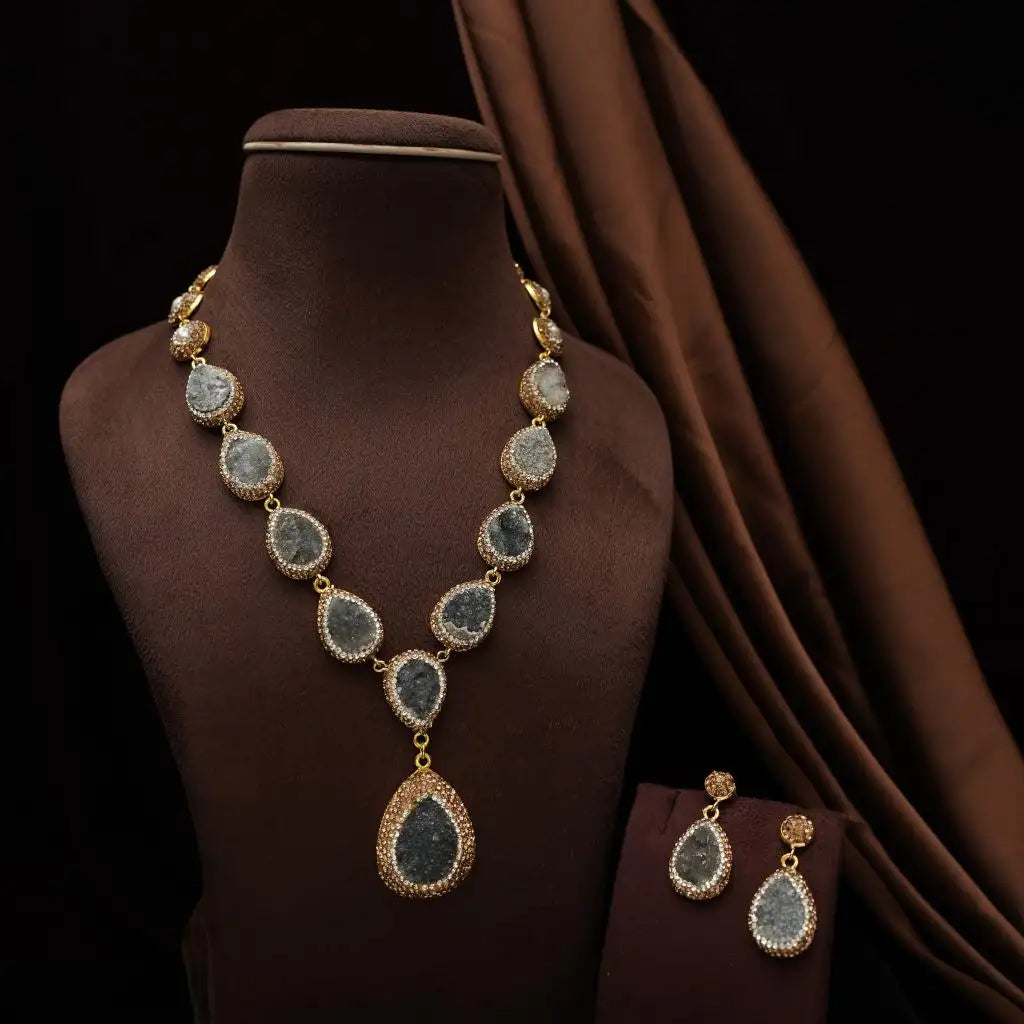 Mevika Zircon Necklace - Grey