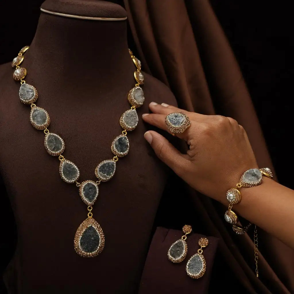 Mevika Zircon Necklace - Grey