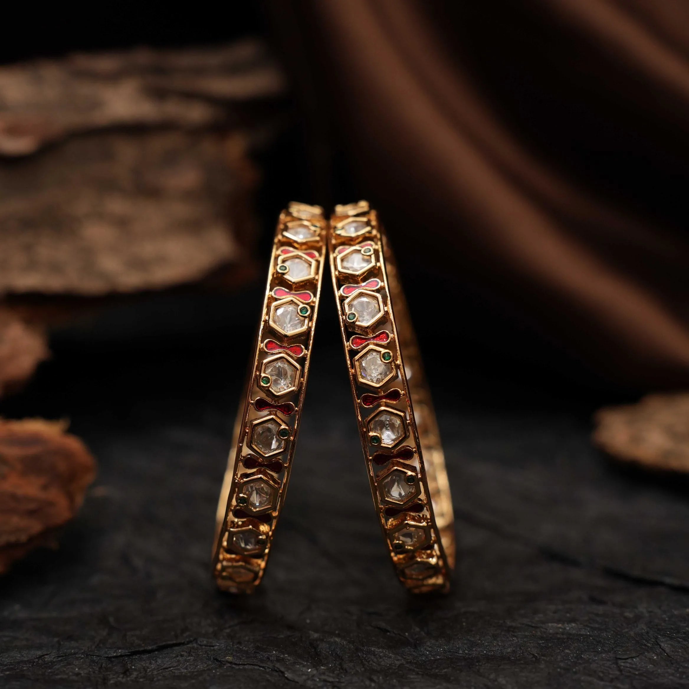 Mia Polki Bangles - Reddish Pink