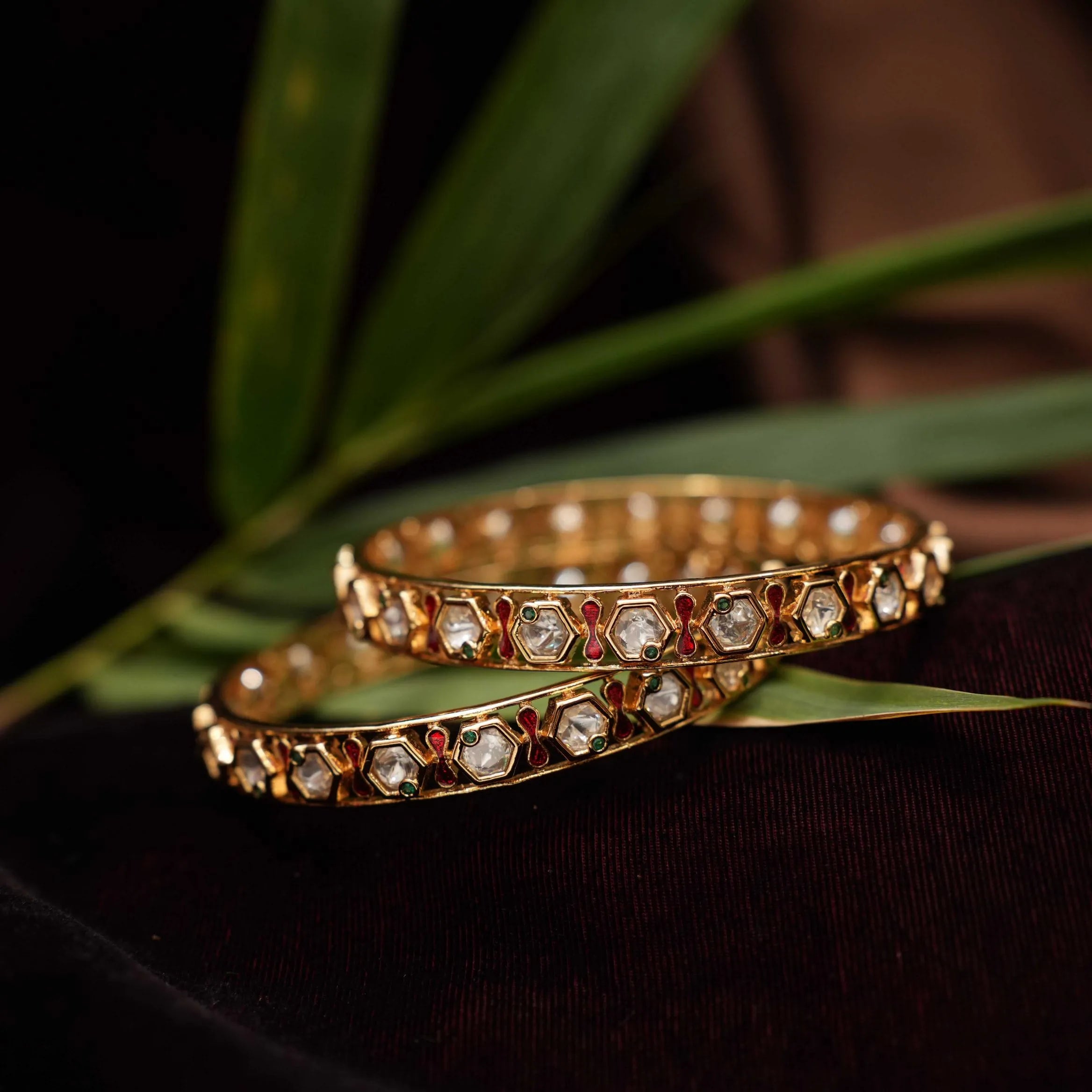 Mia Polki Bangles - Reddish Pink