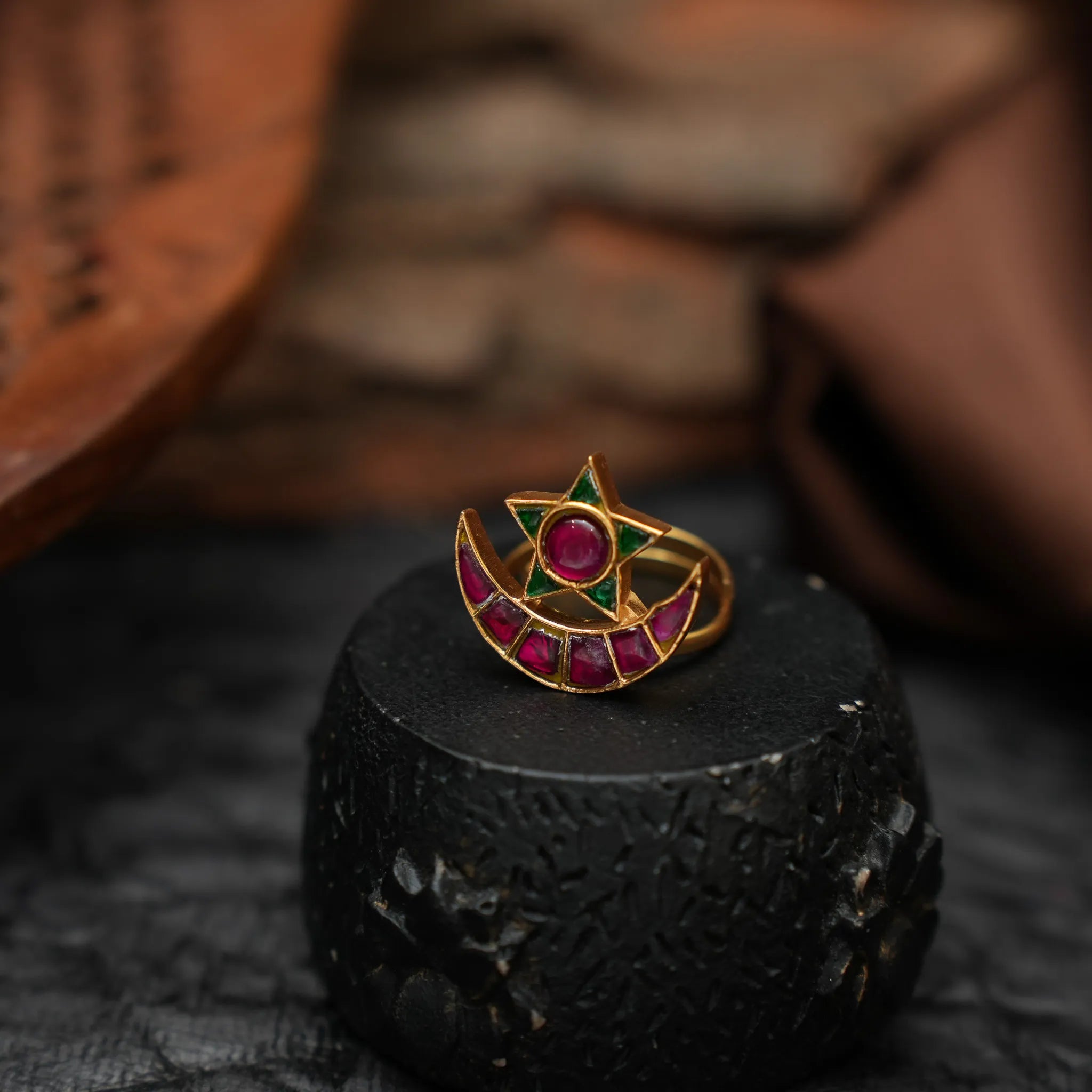 Millie Chand Polki Ring - Red