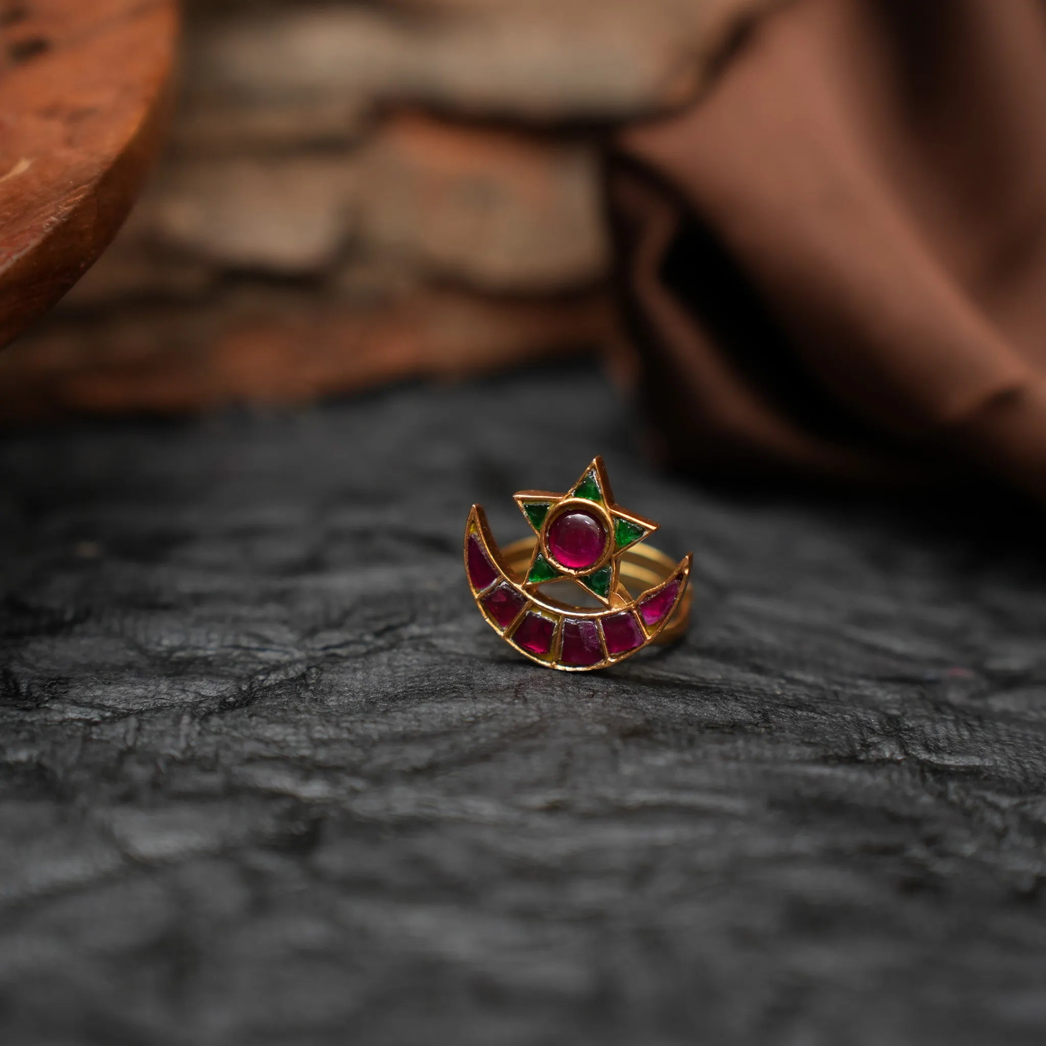 Millie Chand Polki Ring - Red