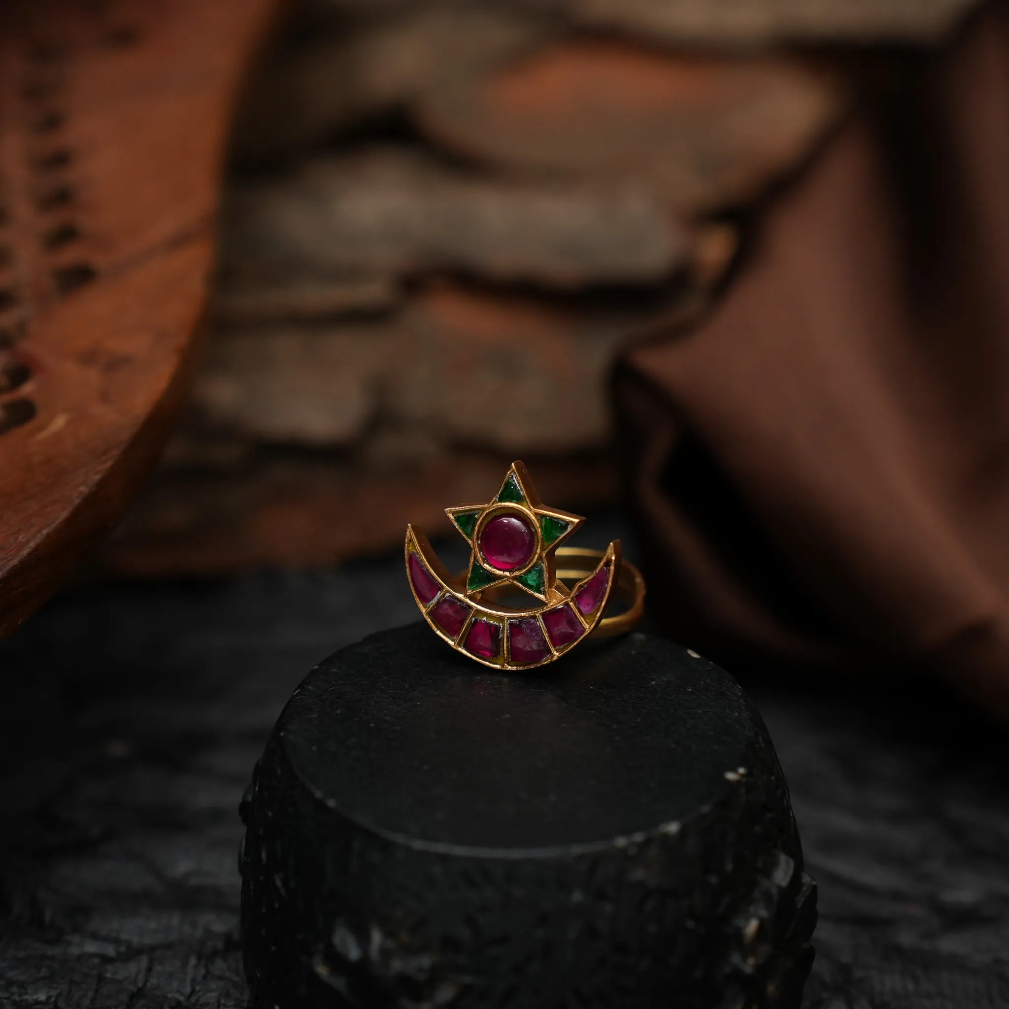 Millie Chand Polki Ring - Red