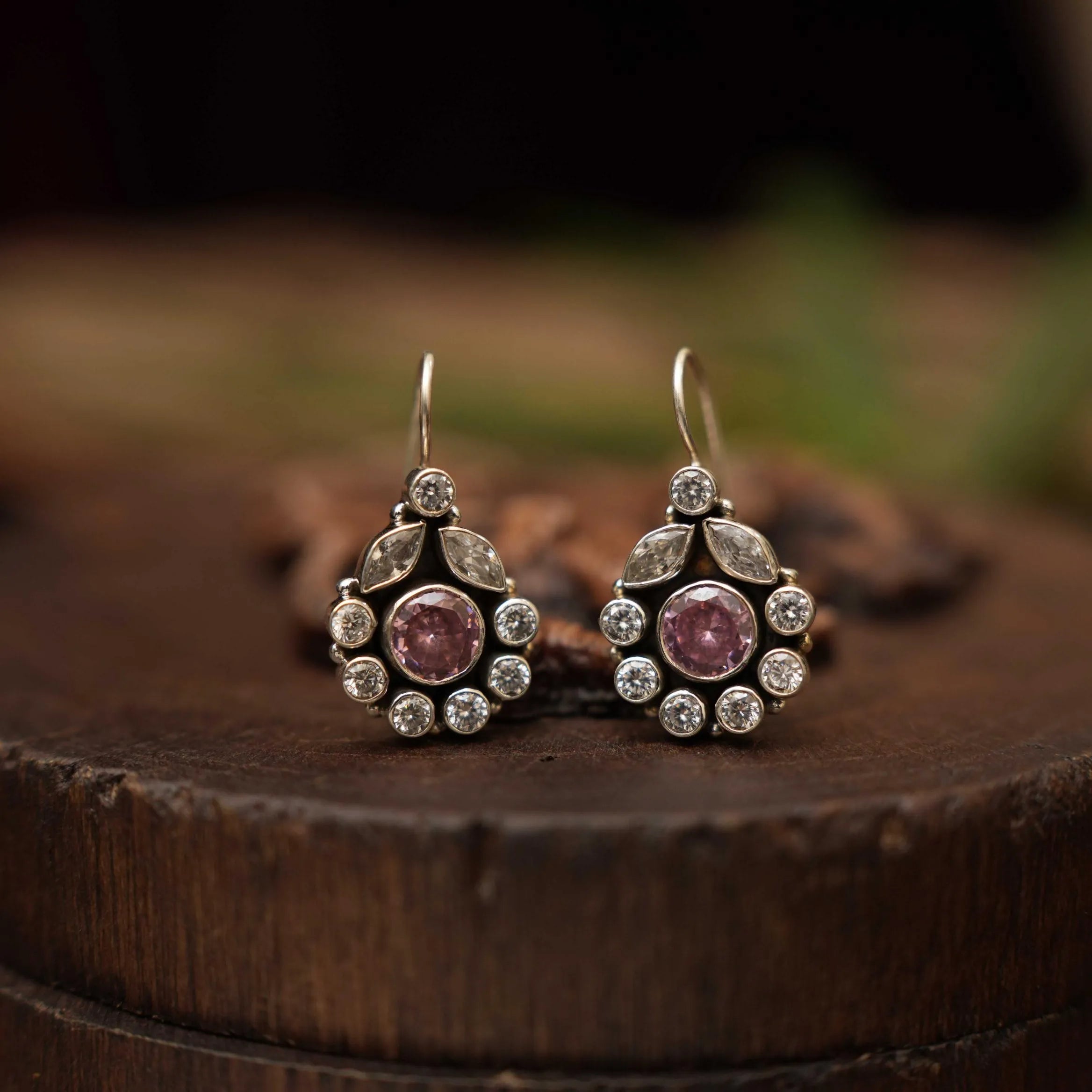 Misha Silver Oxidized Earrings - Pastel Pink