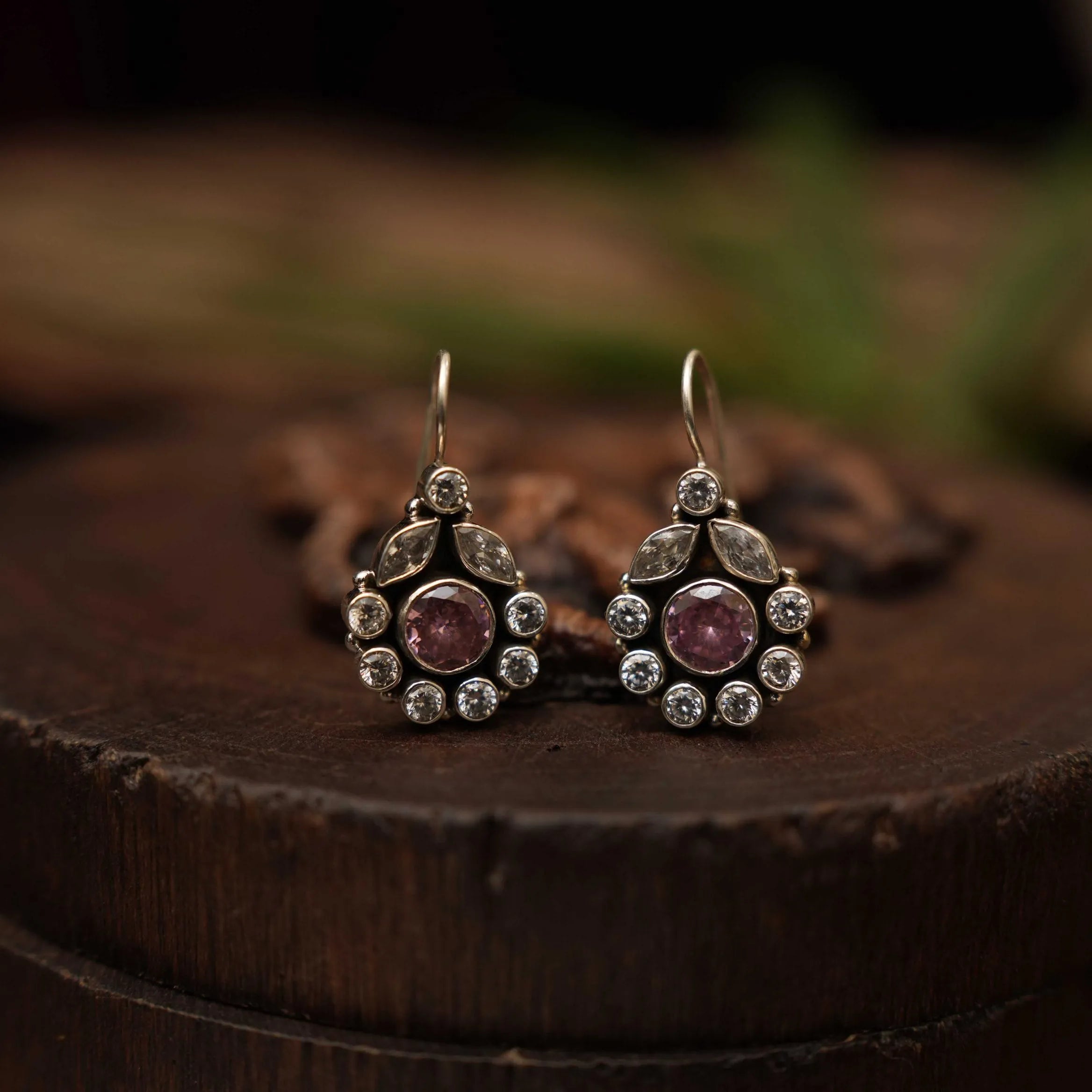 Misha Silver Oxidized Earrings - Pastel Pink
