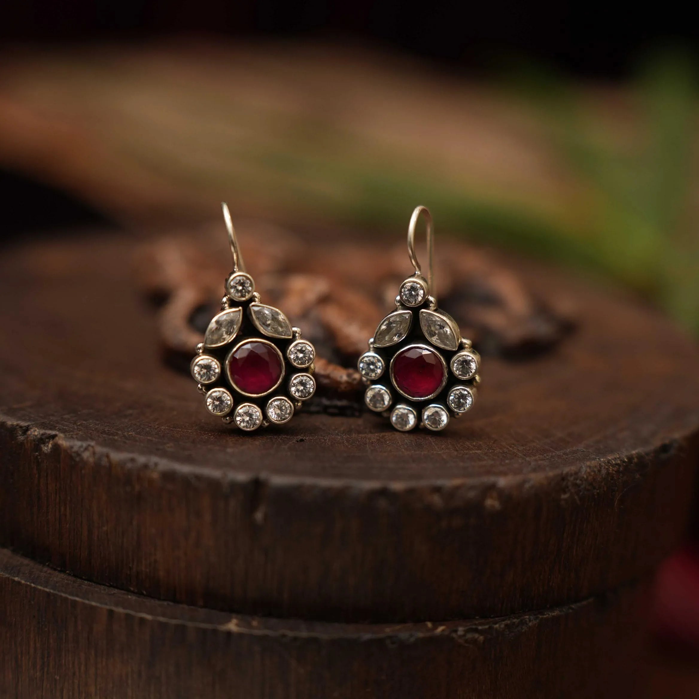 Misha Silver Oxidized Earrings - Red