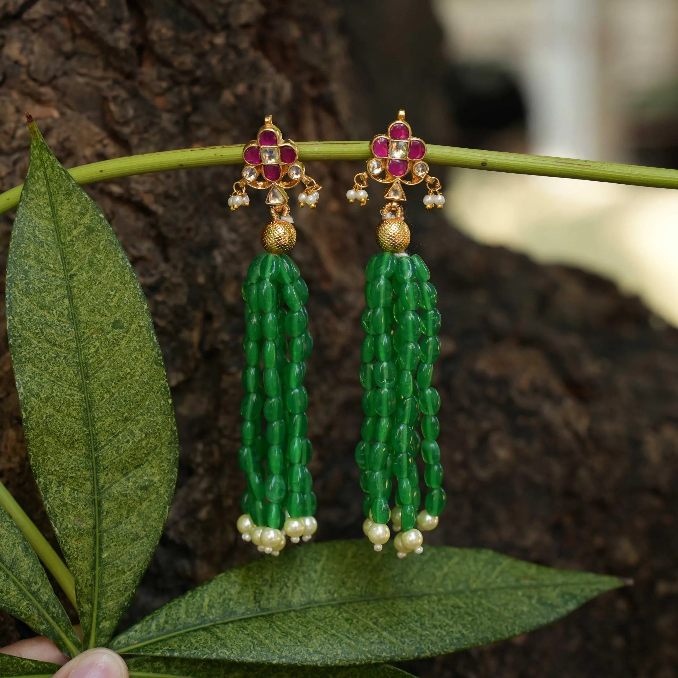 Mridhula Polki Designer Earrings - Green