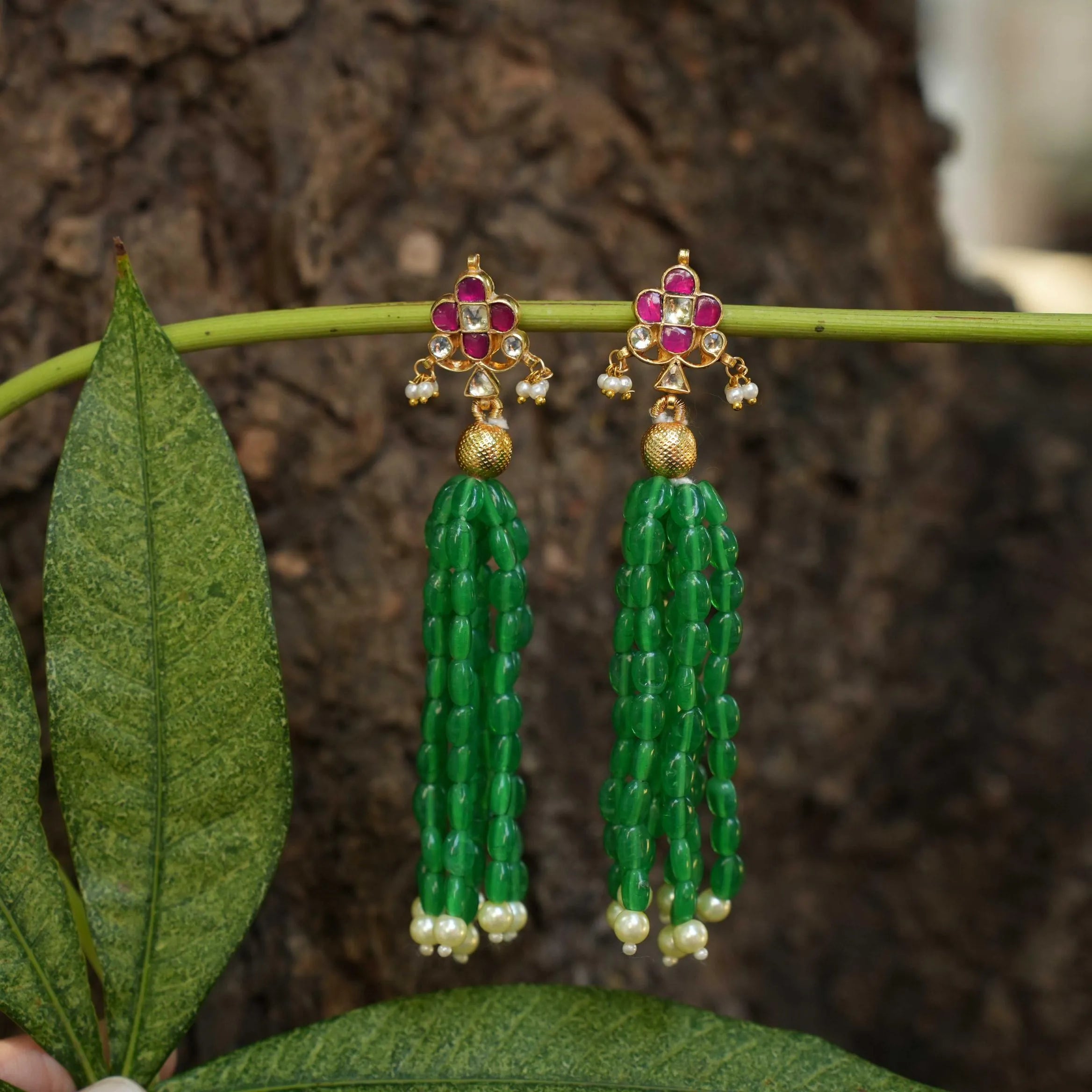 Mridhula Polki Designer Earrings - Green