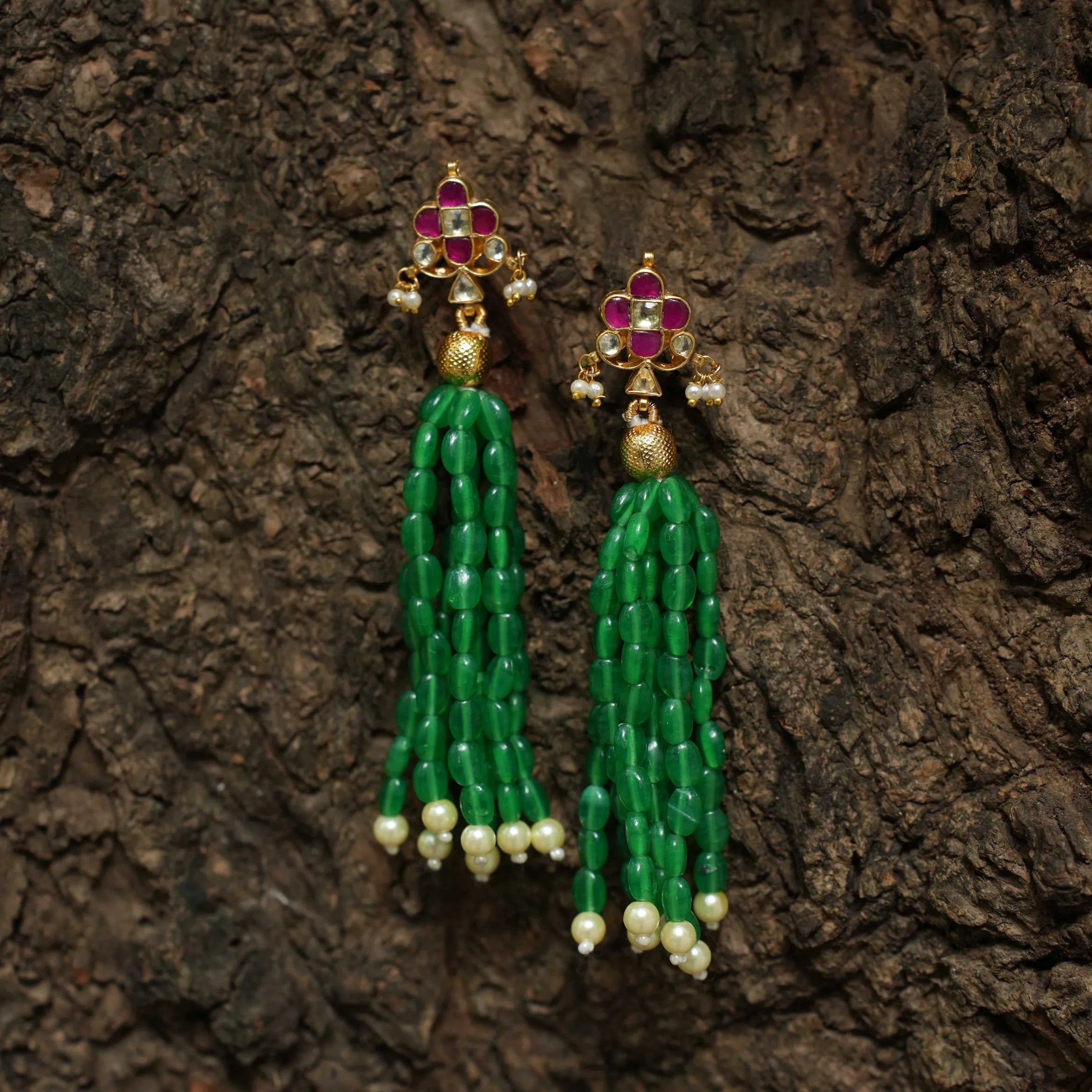 Mridhula Polki Designer Earrings - Green