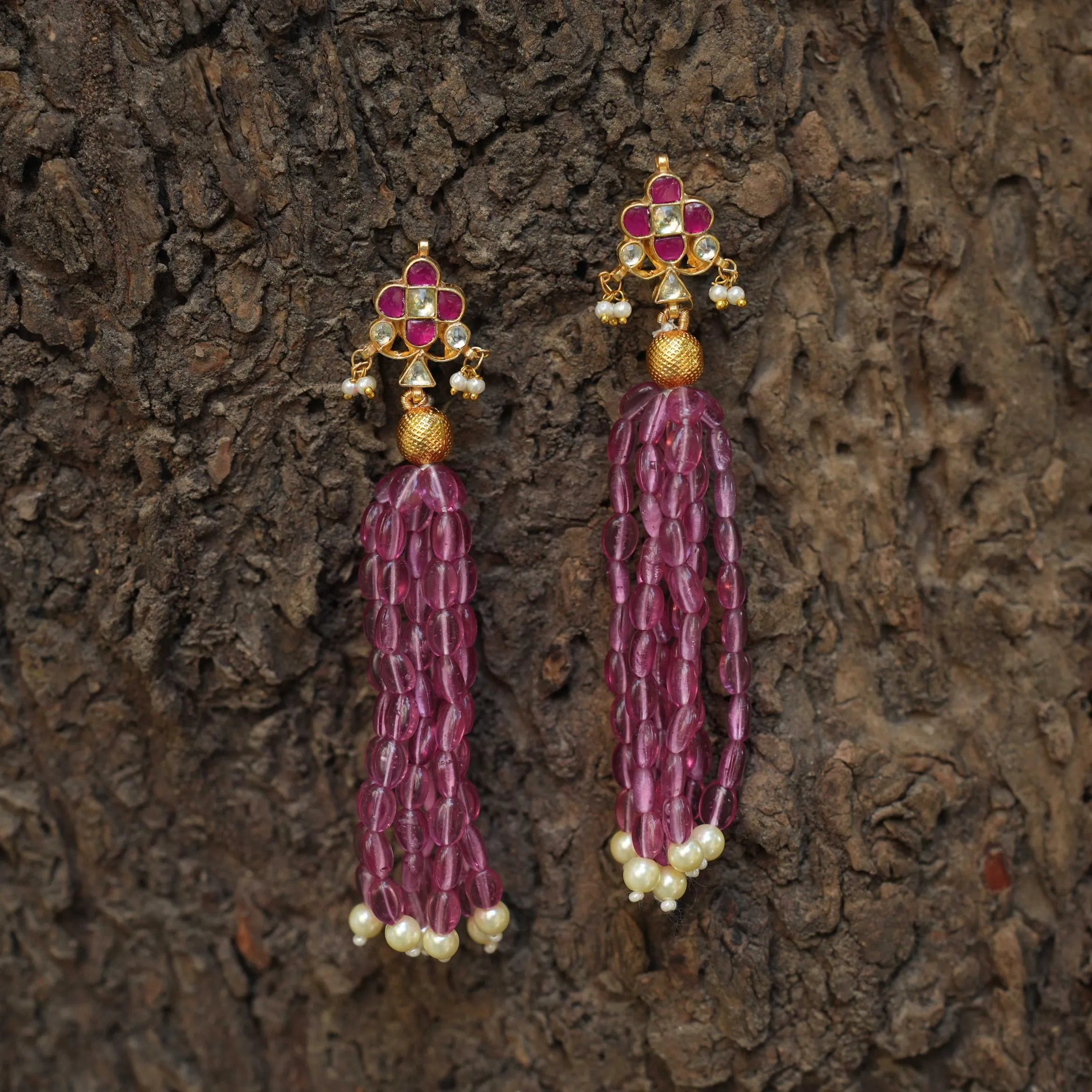 Mridhula Polki Designer Earrings - Pink