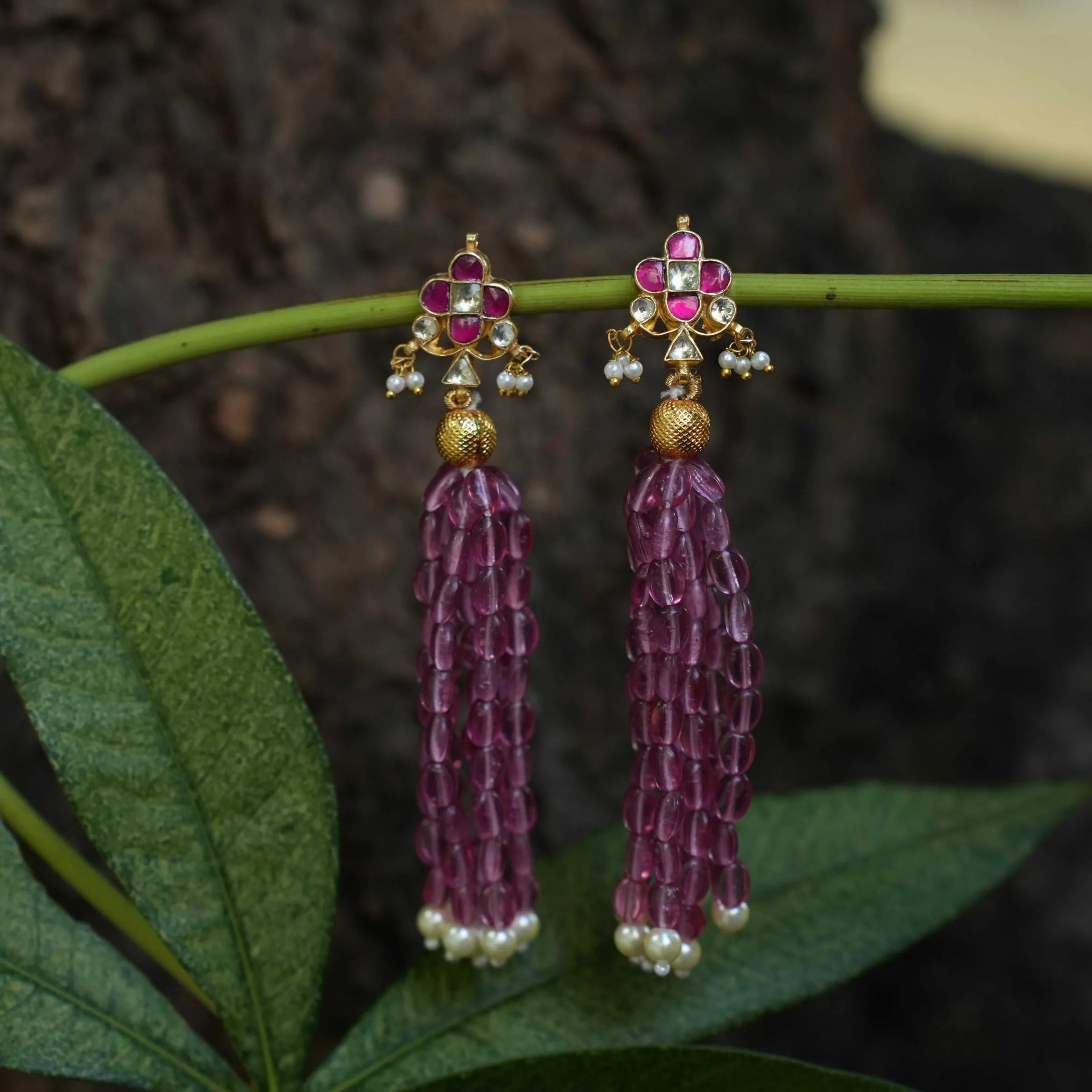 Mridhula Polki Designer Earrings - Pink