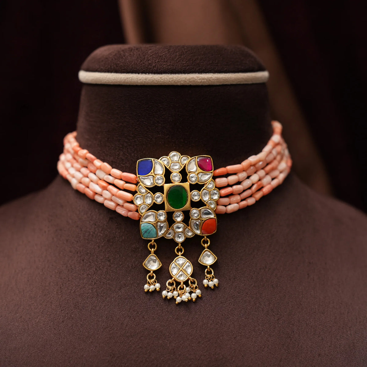 Mudrika Beaded Choker - Coral