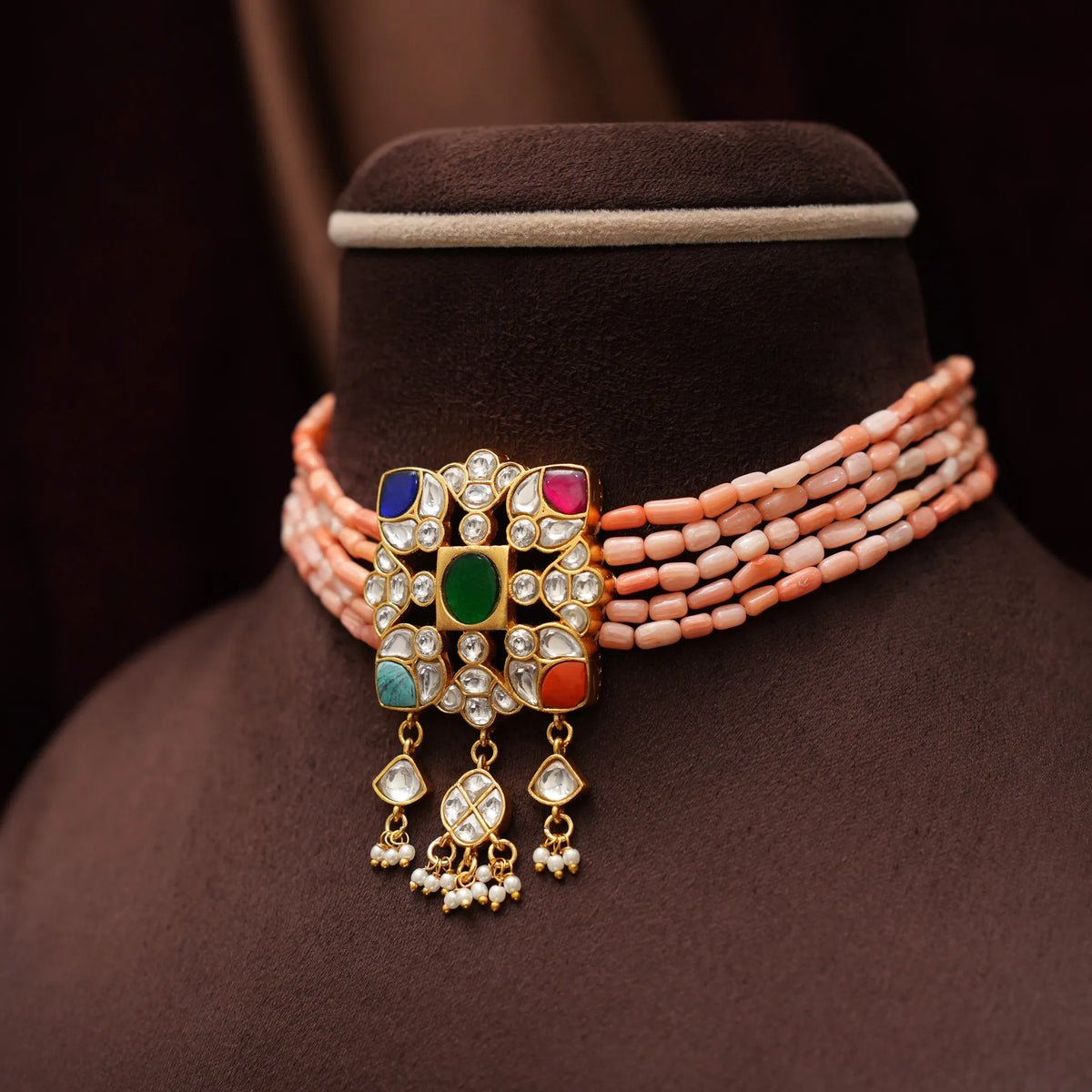 Mudrika Beaded Choker - Coral