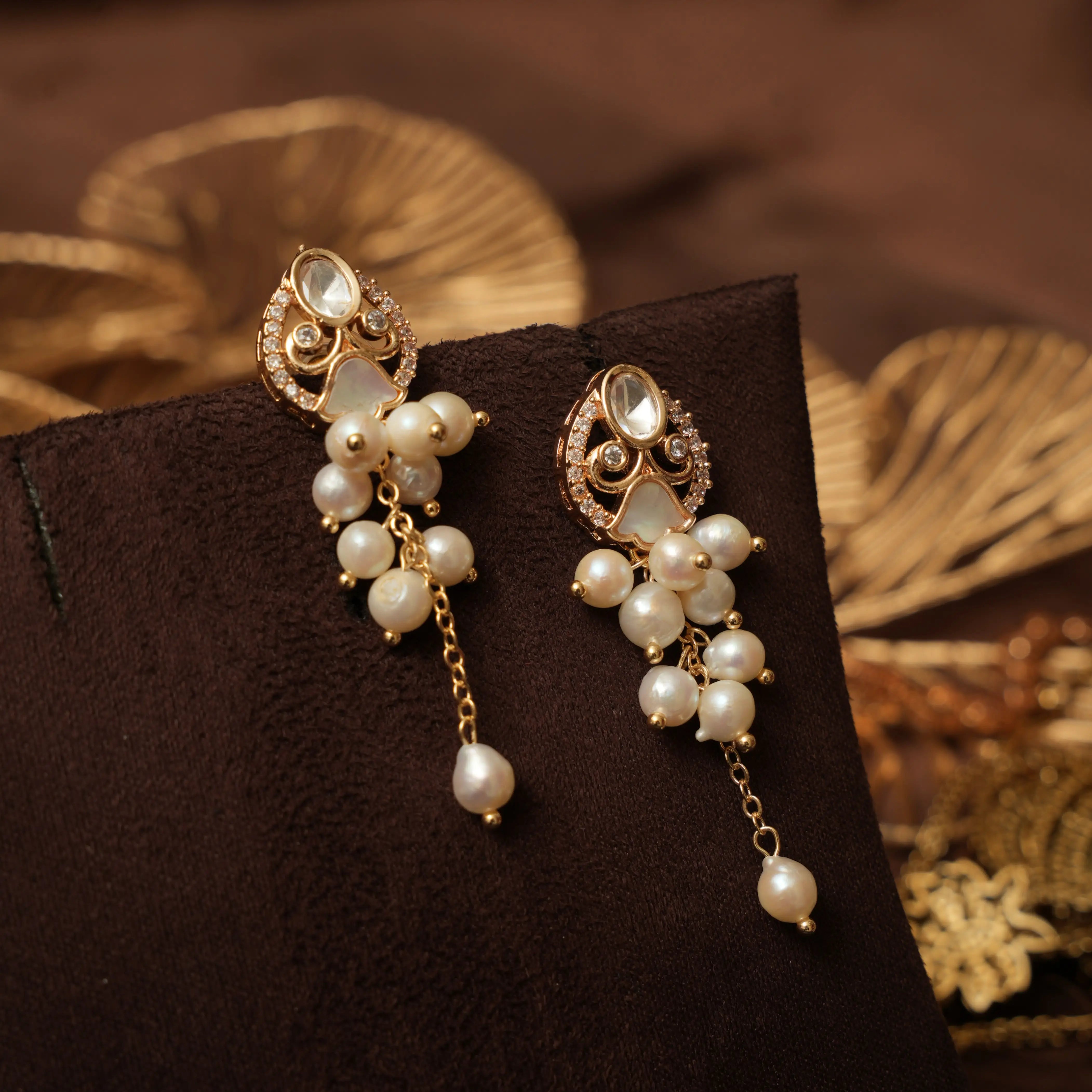 Nadia Polki Designer Earrings - White