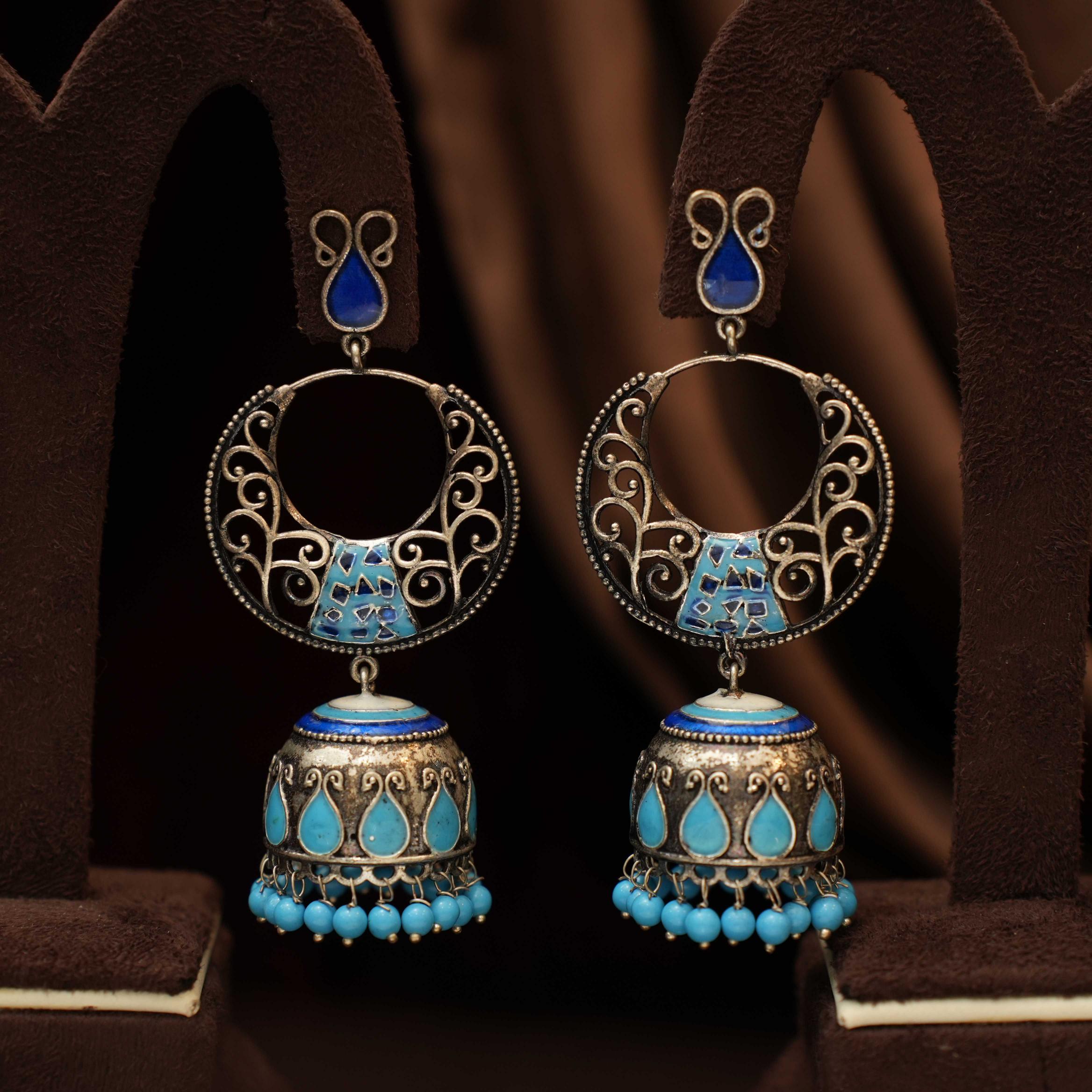 Nainika Oxidised Earrings - Turquoise