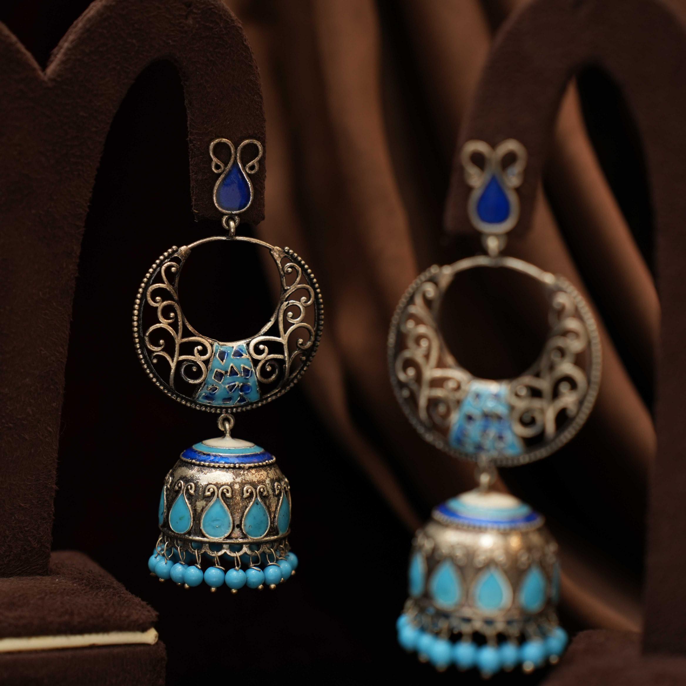 Nainika Oxidised Earrings - Turquoise