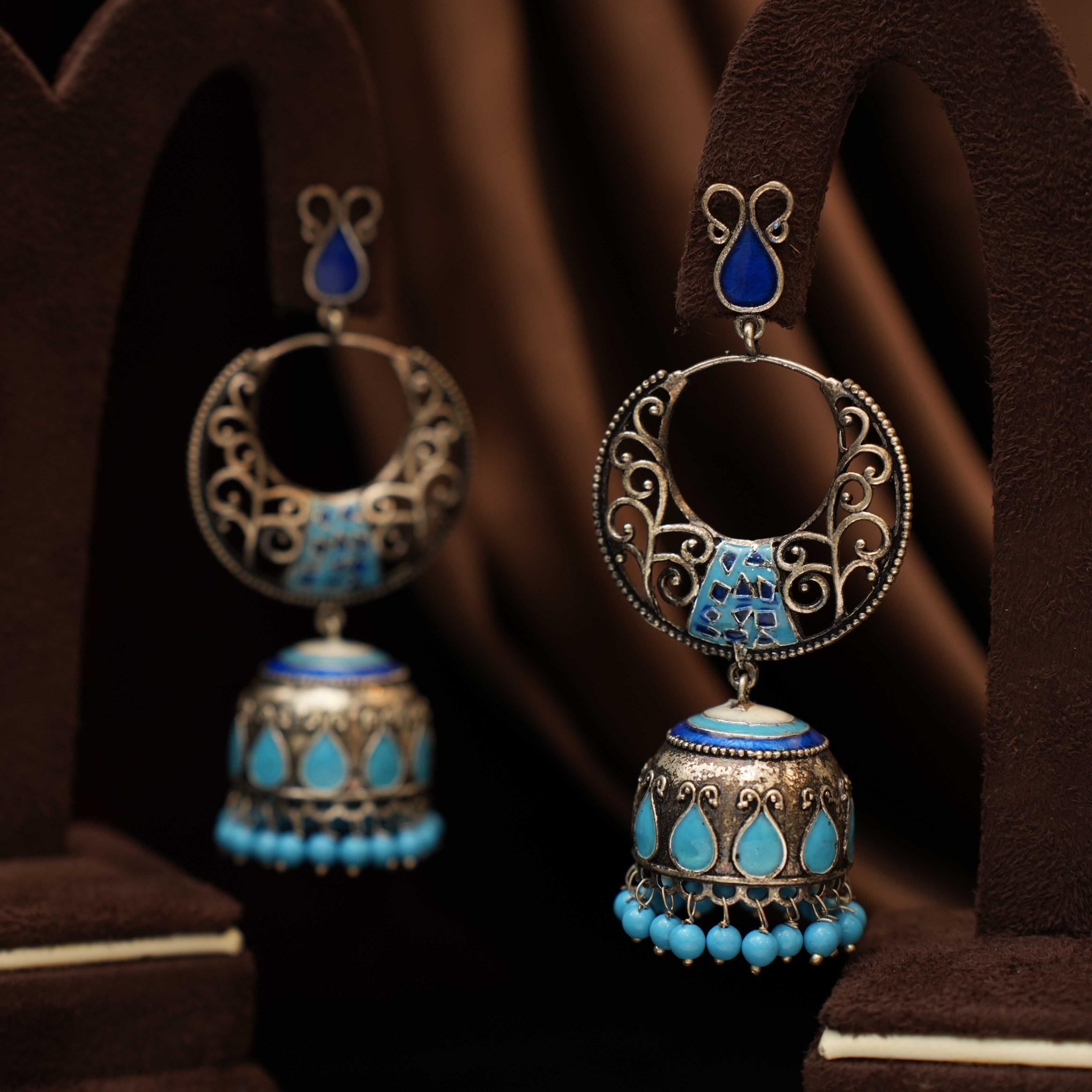 Nainika Oxidised Earrings - Turquoise