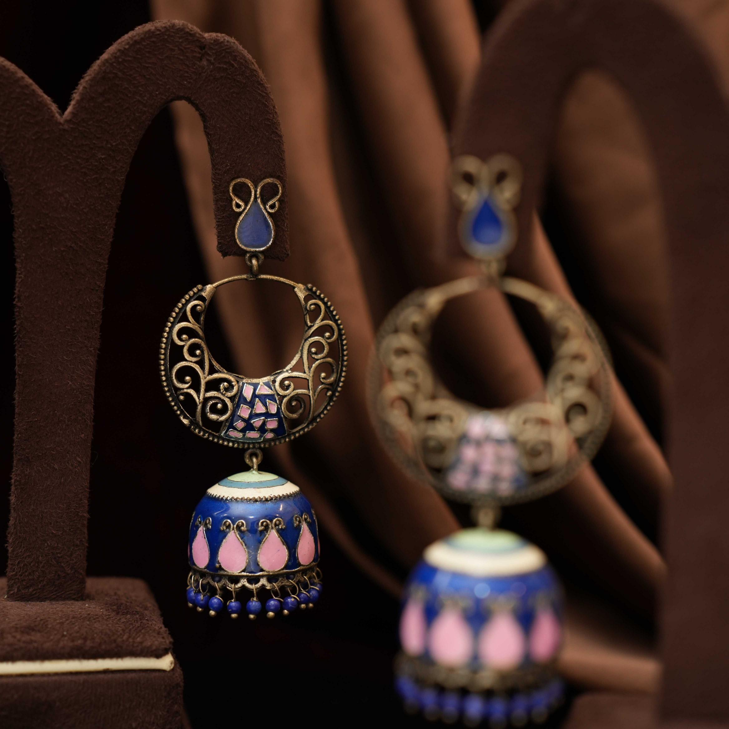 Nainika Oxidised Earrings - Pink