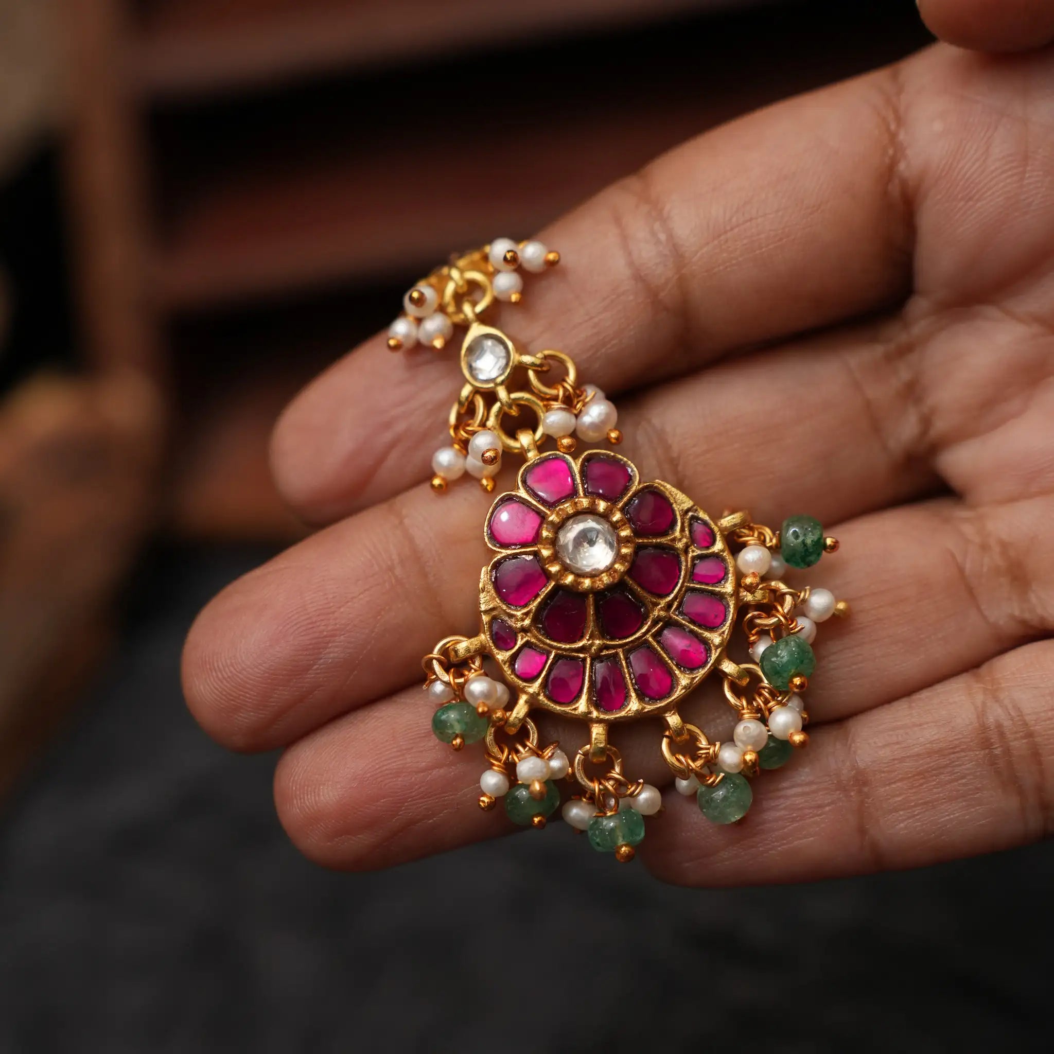 Nalina Silver Tikka - Green Beads