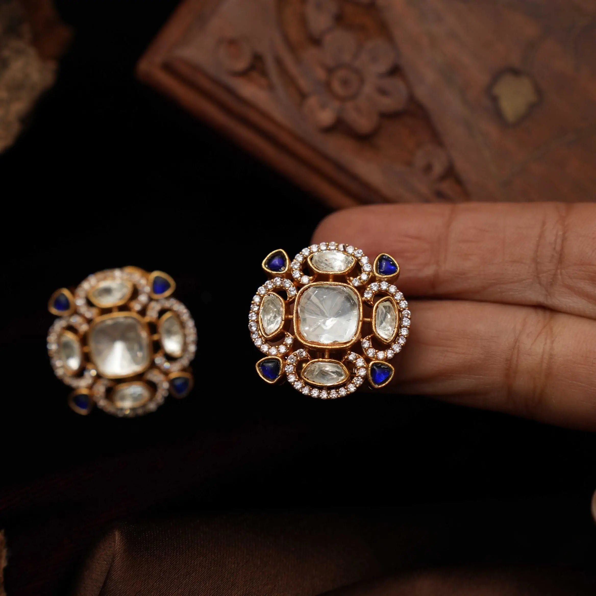 Nalini Polki Ear Stud - Blue