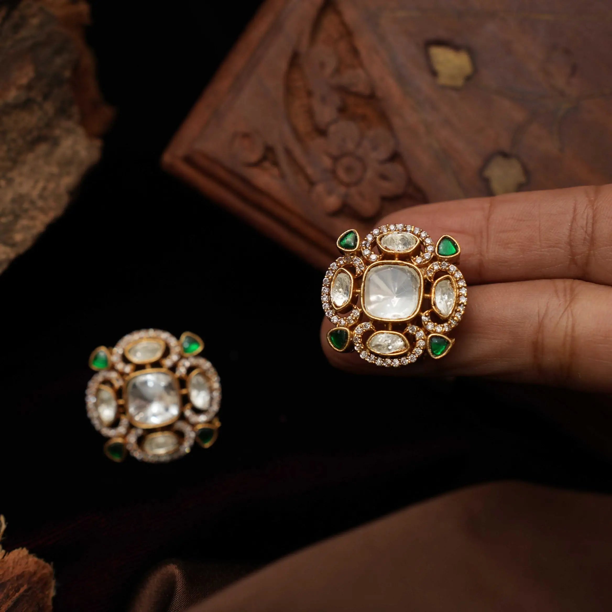 Nalini Polki Ear Stud - Green