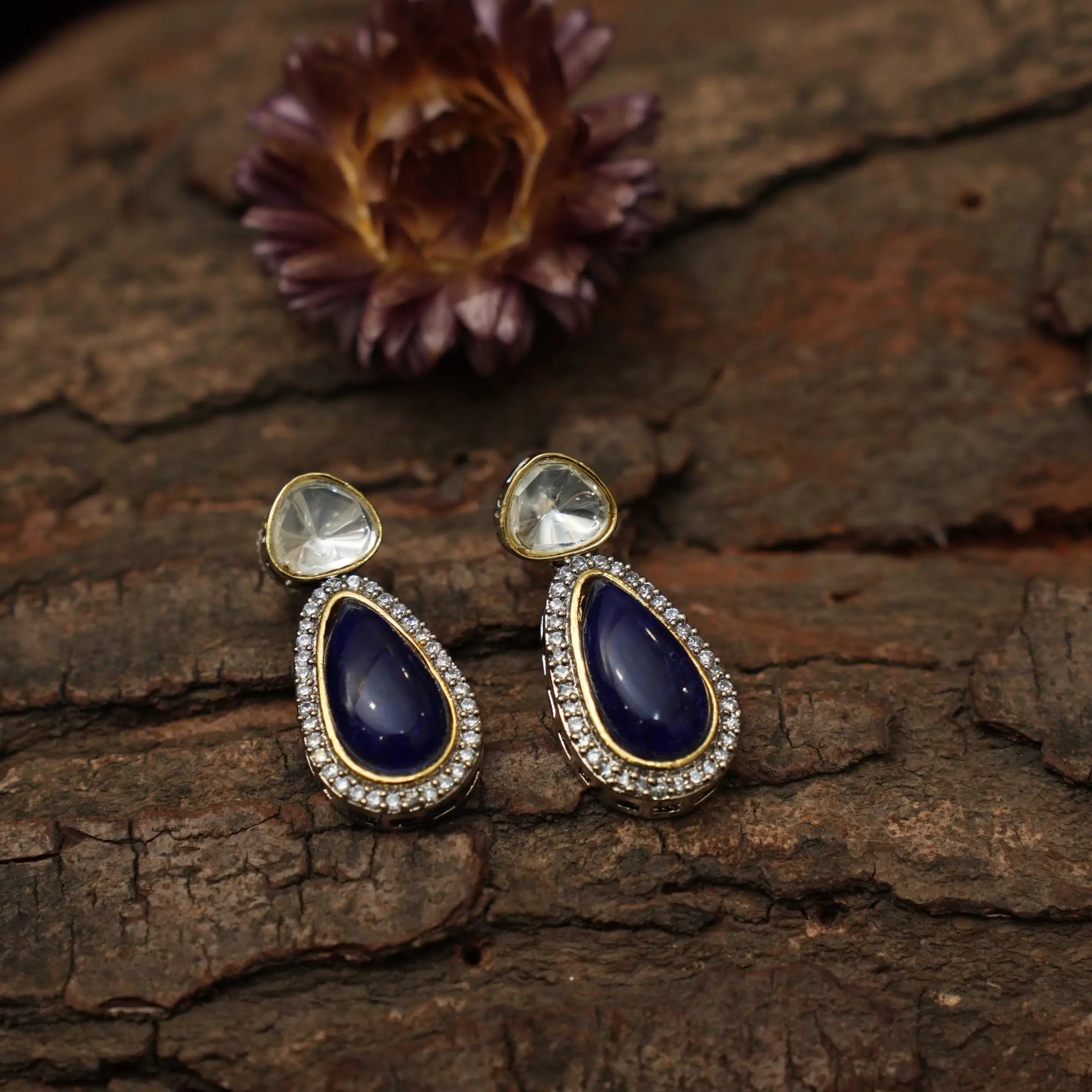 Navi Zircon Earrings - Blue