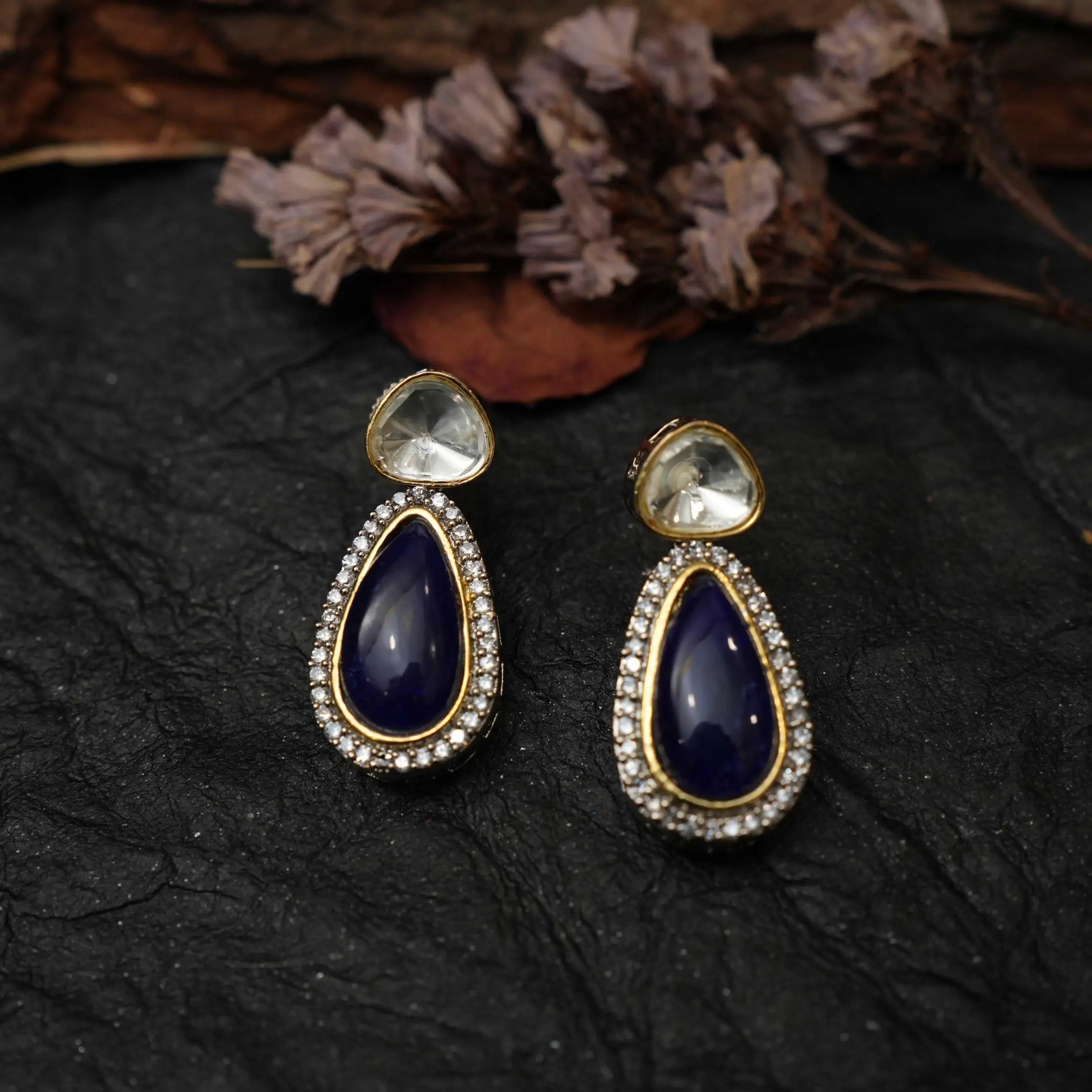 Navi Zircon Earrings - Blue