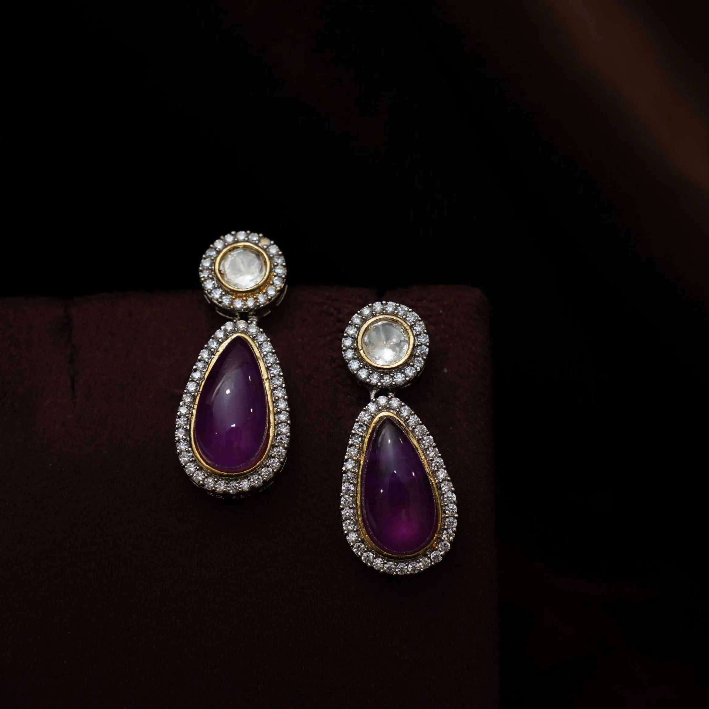 Navi Zircon Earrings - Purple