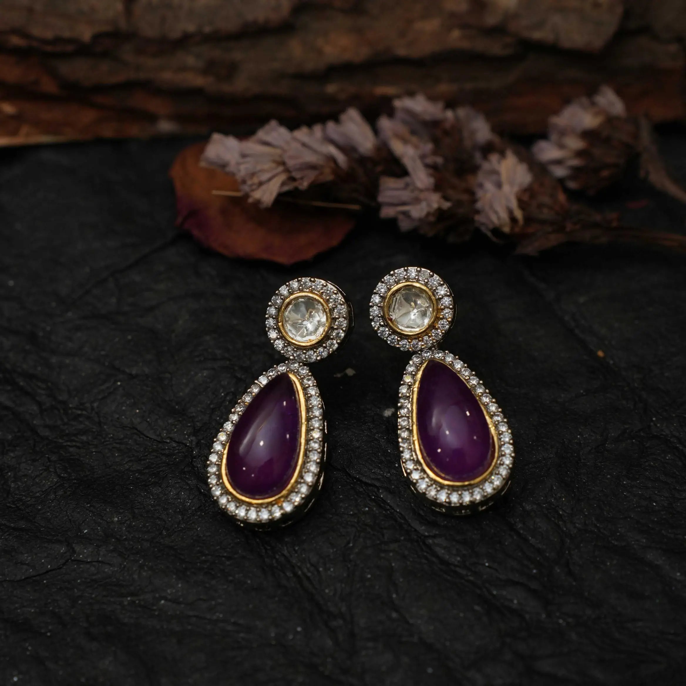 Navi Zircon Earrings - Purple