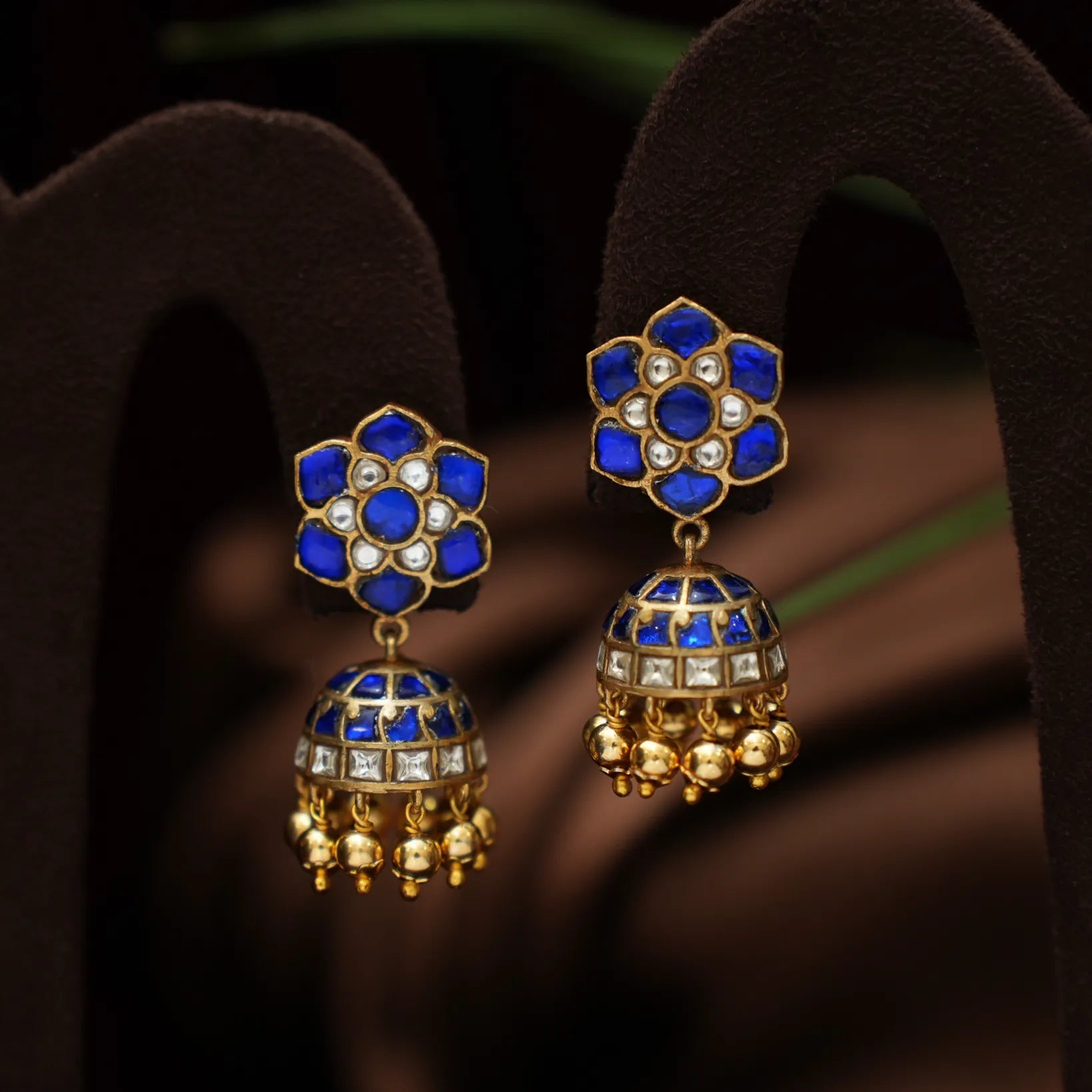 Navina Mini Polki Jhumka Earrings - Blue