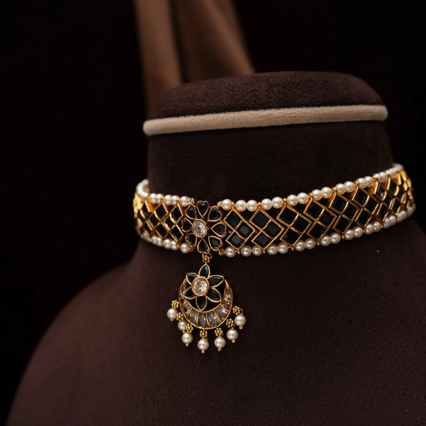 Nayana Polki Choker - Blue