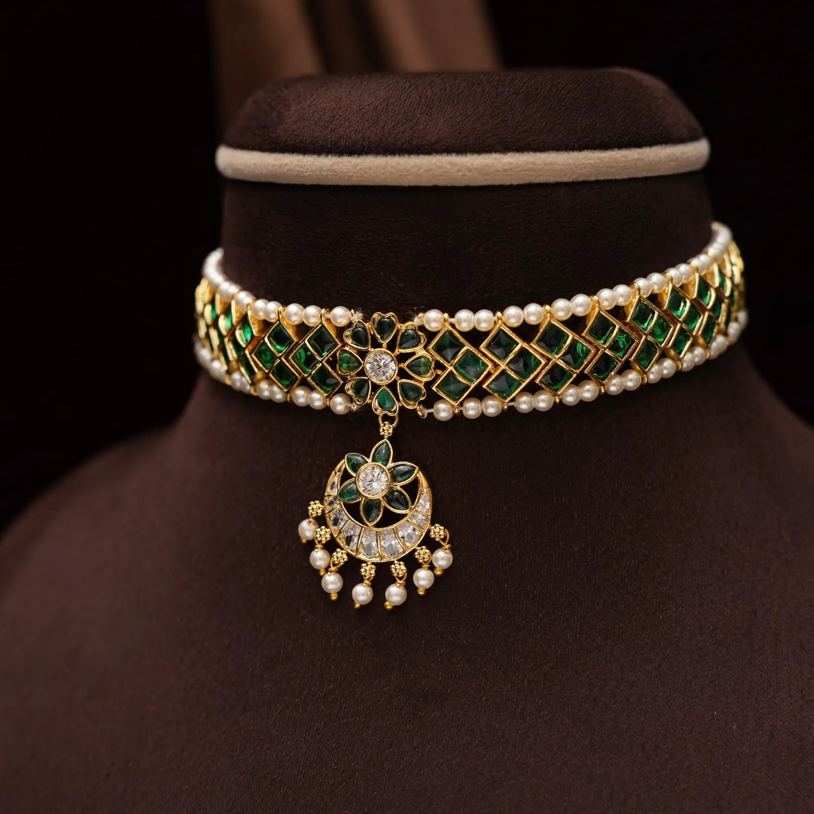 Nayana Polki Choker - Green