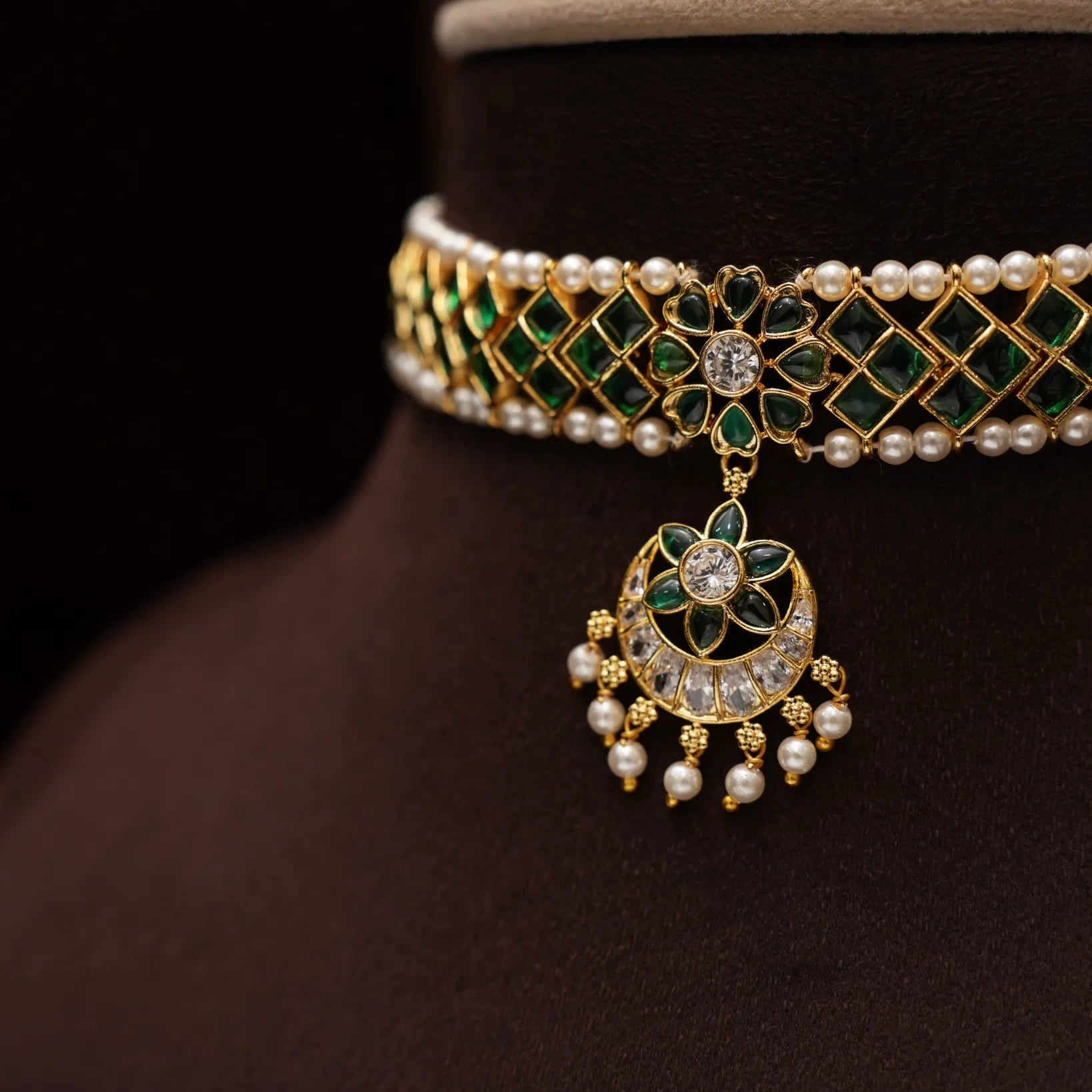 Nayana Polki Choker - Green