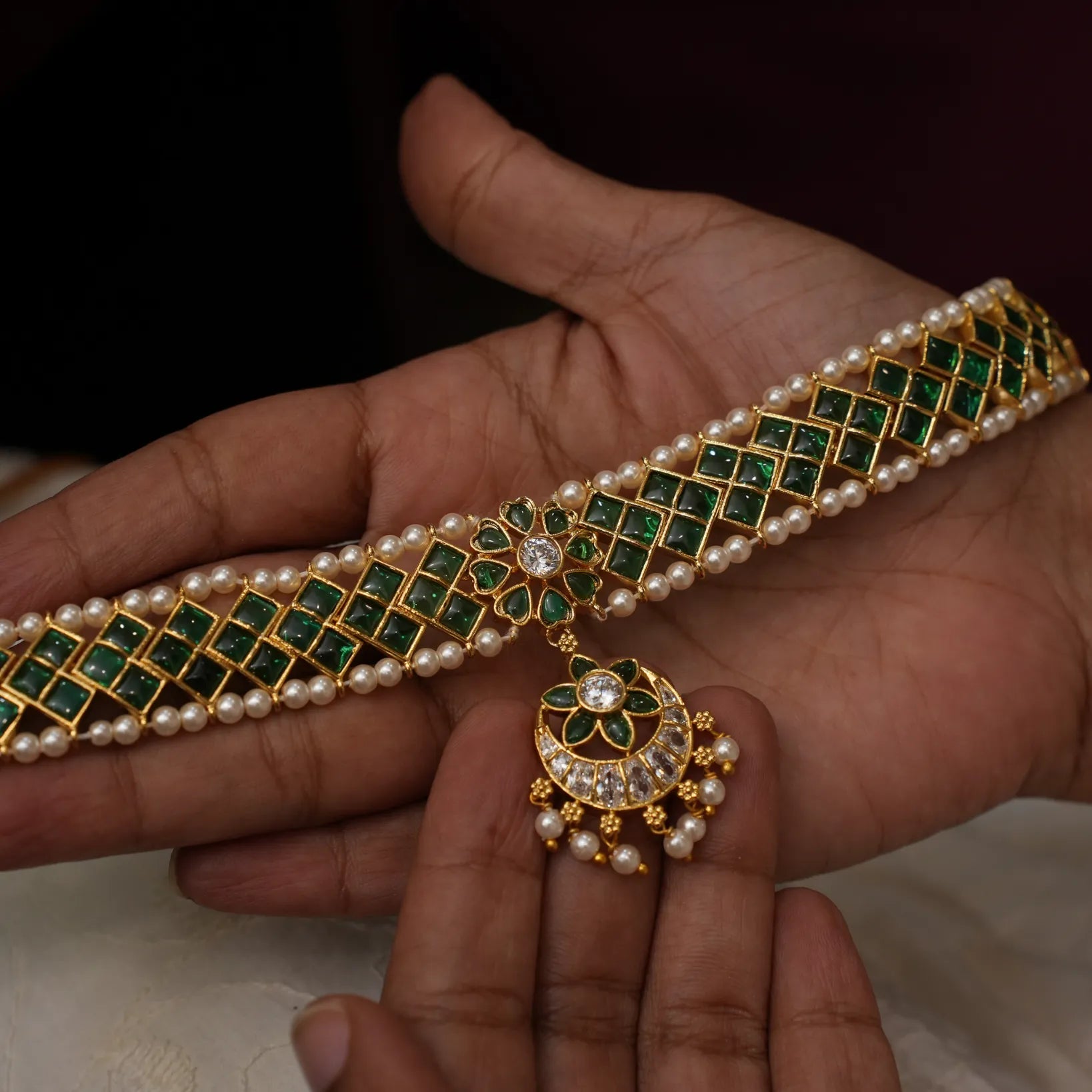 Nayana Polki Choker - Green