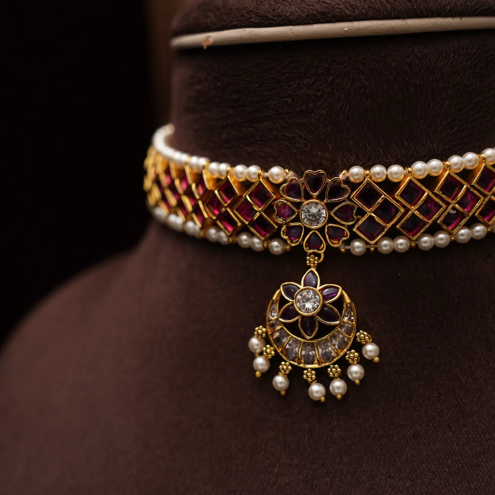 Nayana Polki Choker - Red