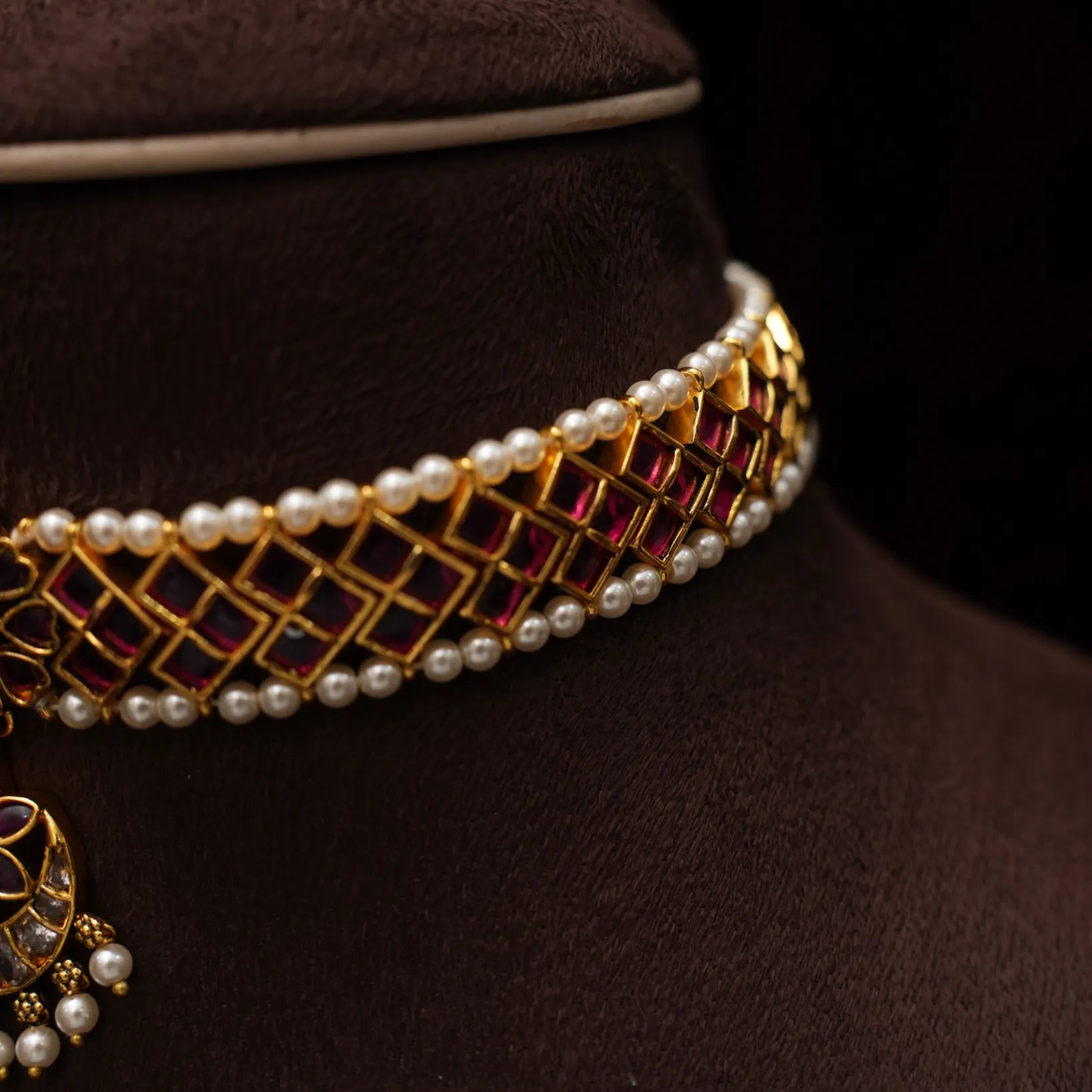 Nayana Polki Choker - Red
