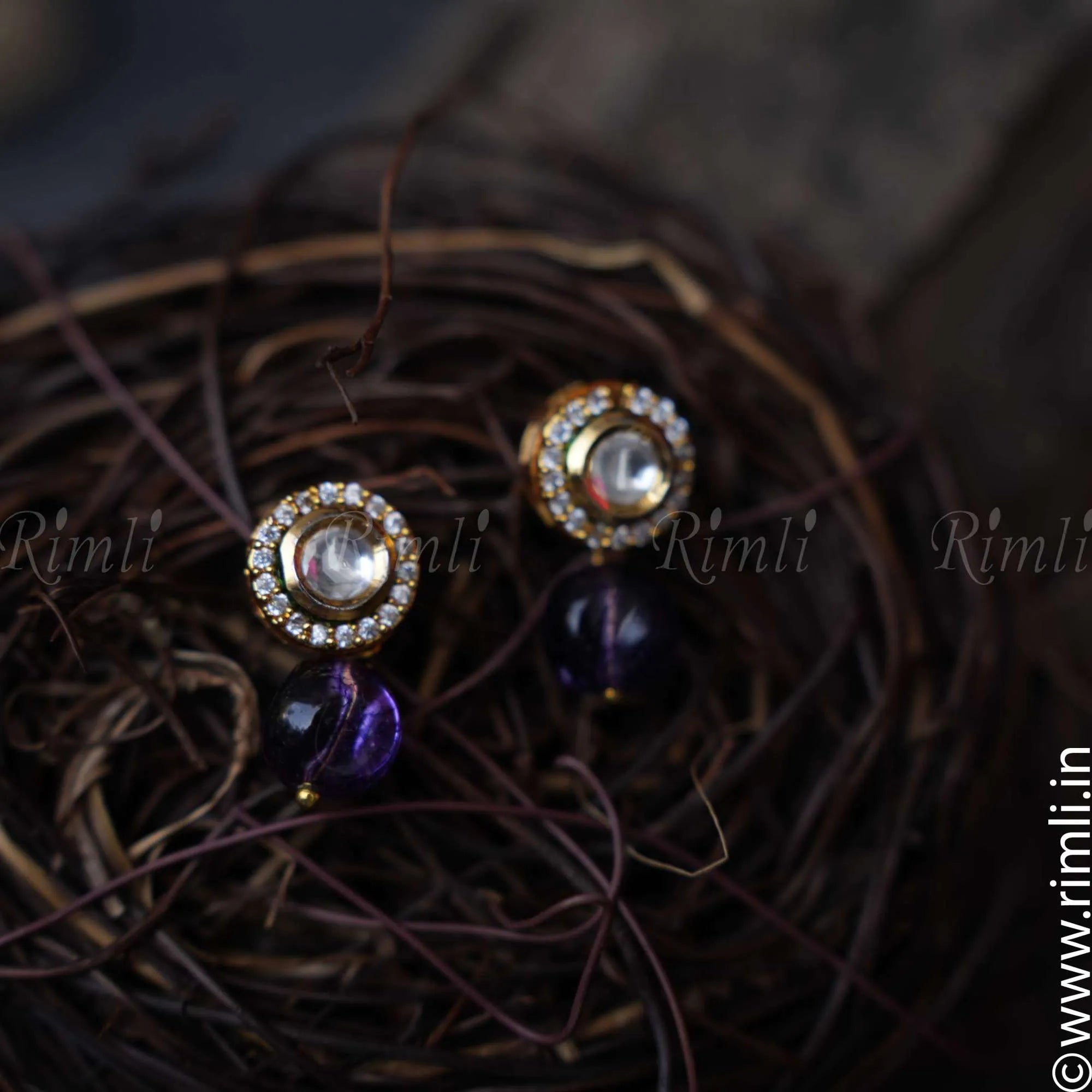 Classic Kundan Earrings - Purple