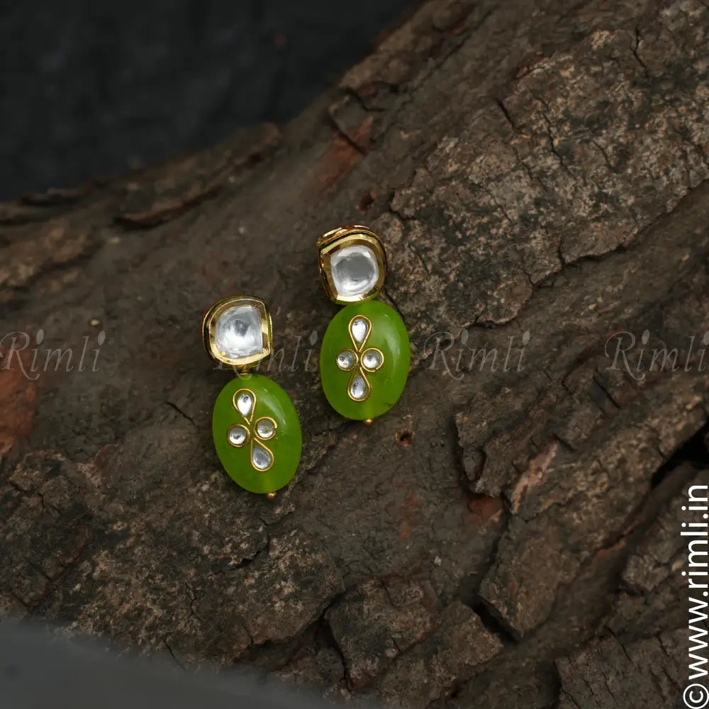 Floral Kundan Earrings - Lime Green
