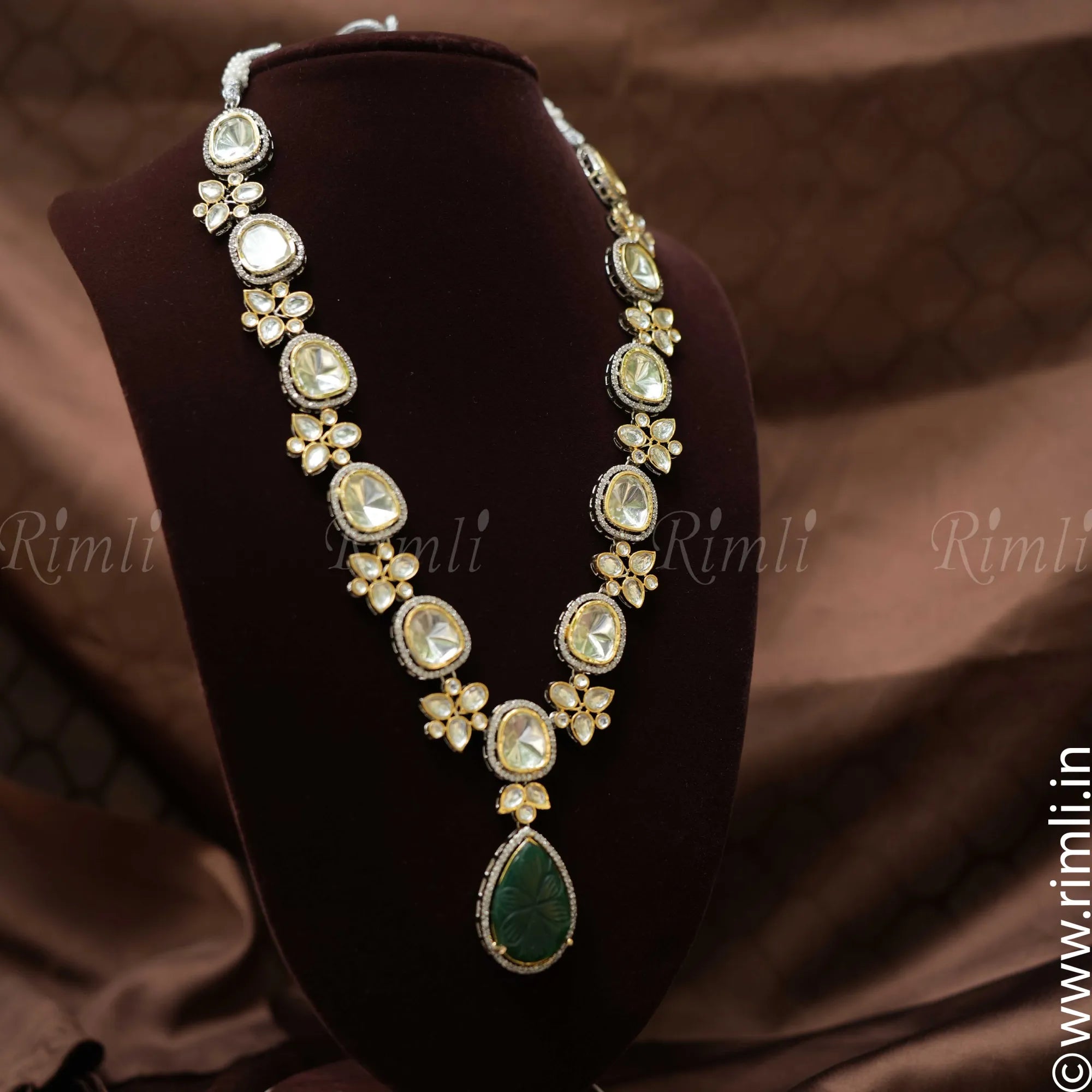 Aruna Victorian Kundan Necklace - Green - Rimli Boutique