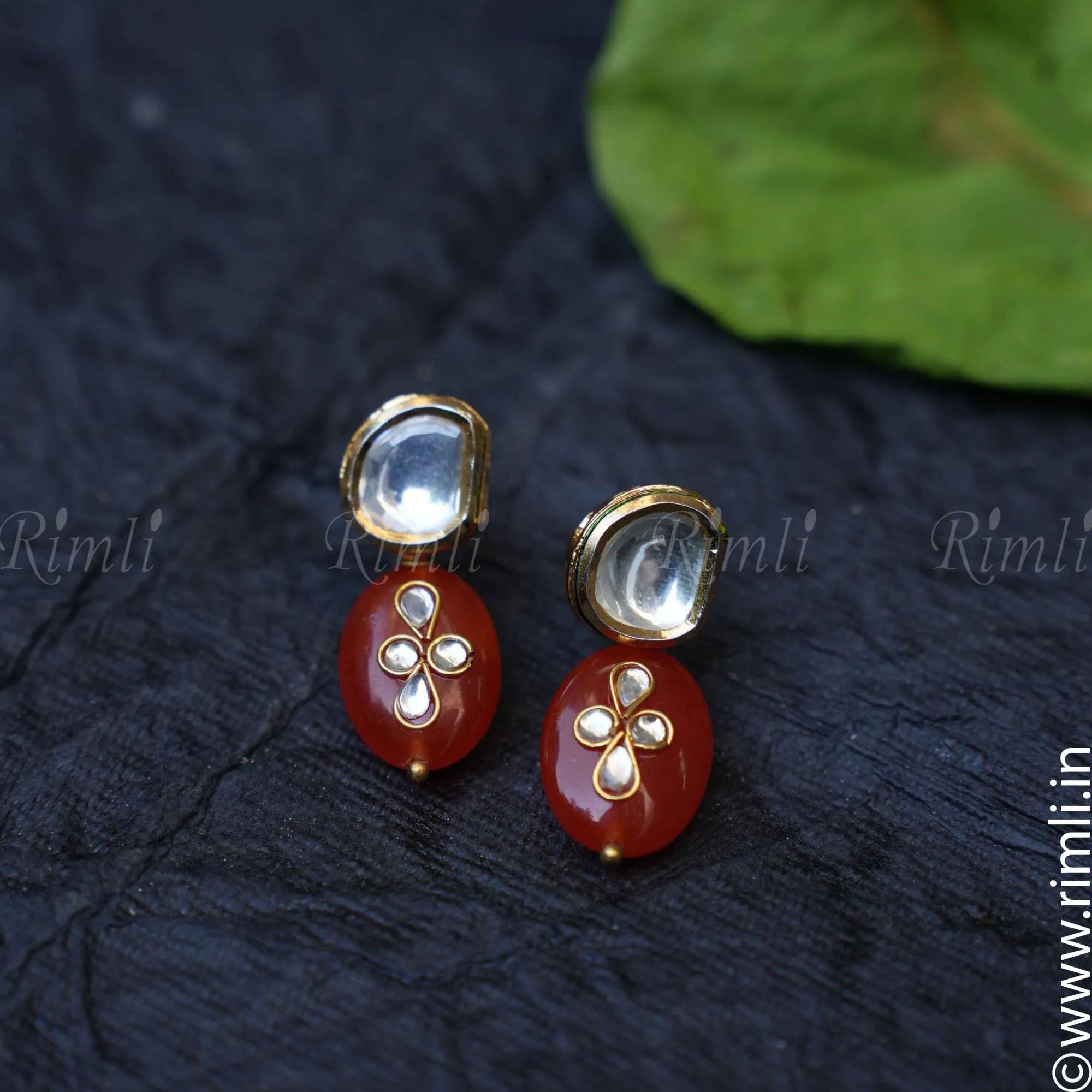 Floral Kundan Earrings - Red
