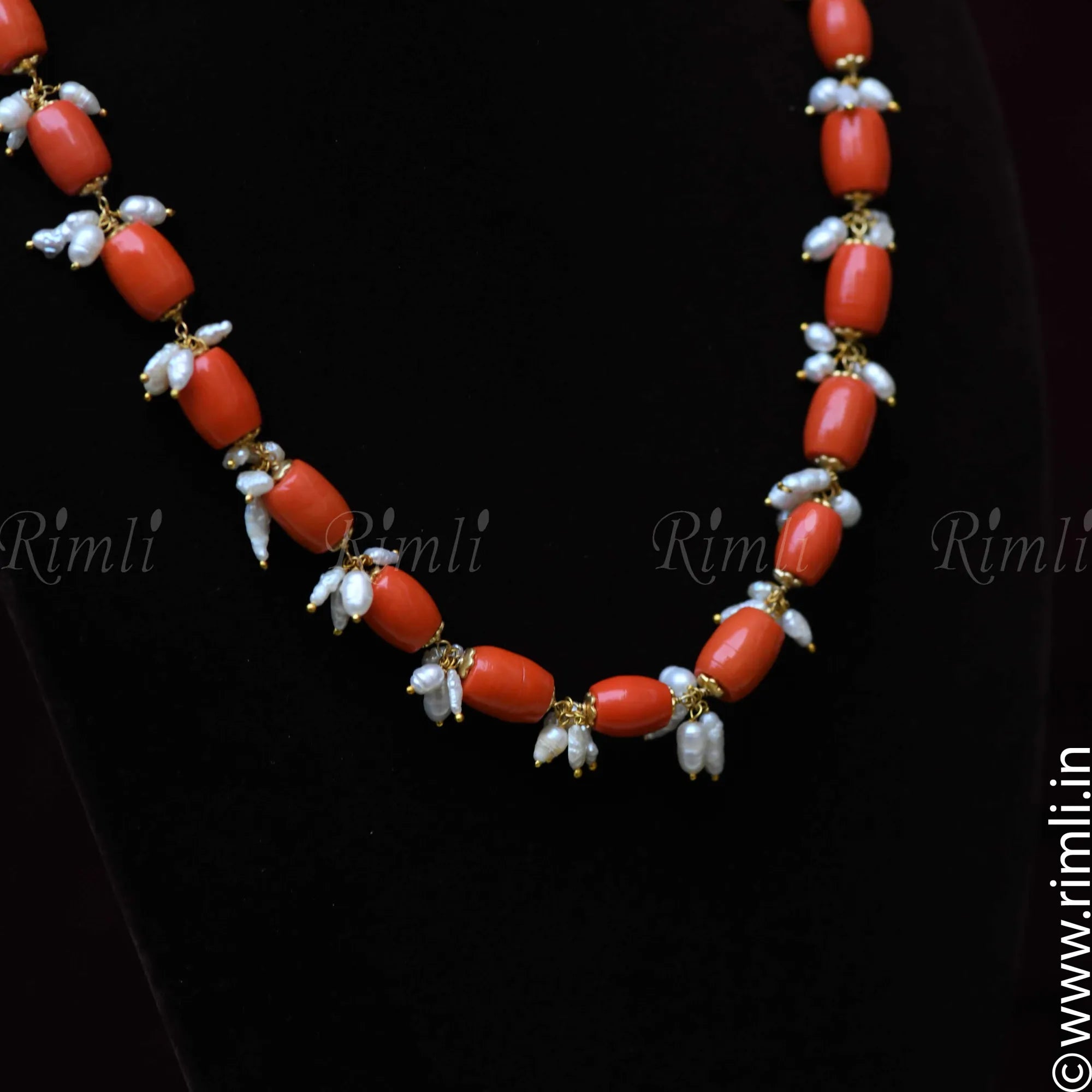 Coral Pearl Beaded Necklace
