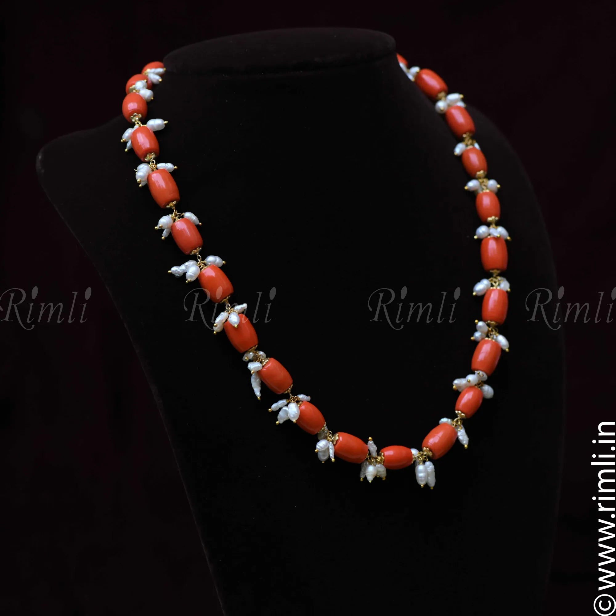 Coral Pearl Beaded Necklace