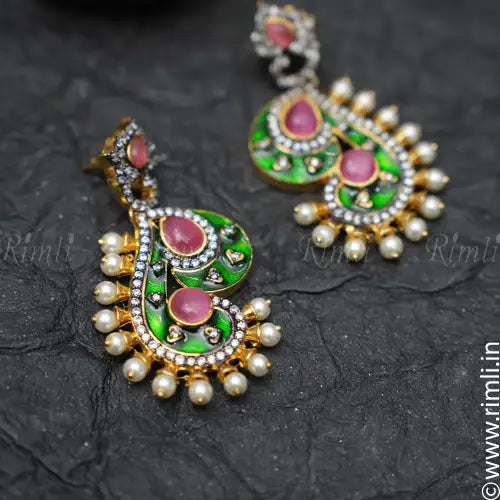 Adhira Designer Earrings - Green - Rimli Boutique