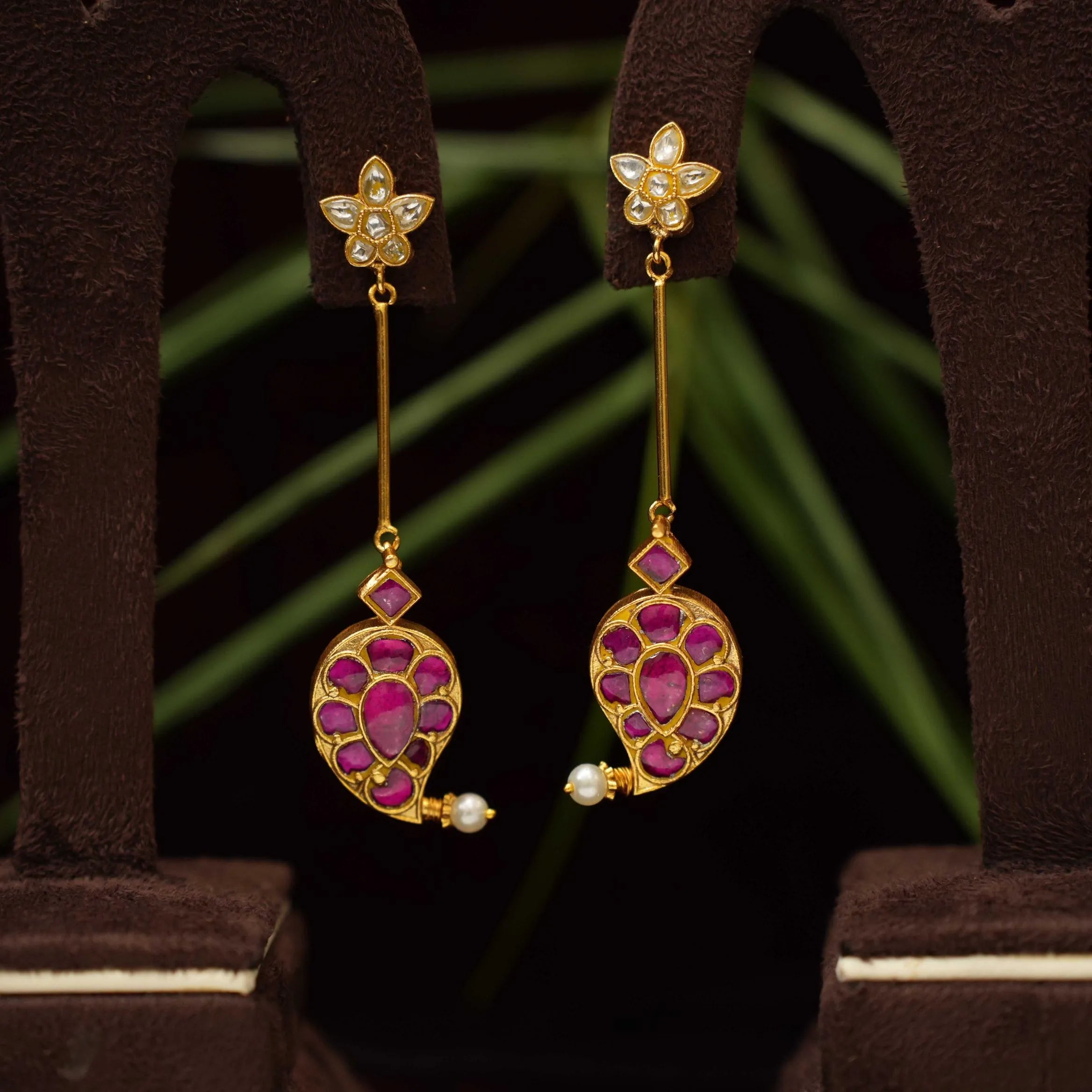 Nhel Polki Designer Earrings - Pink